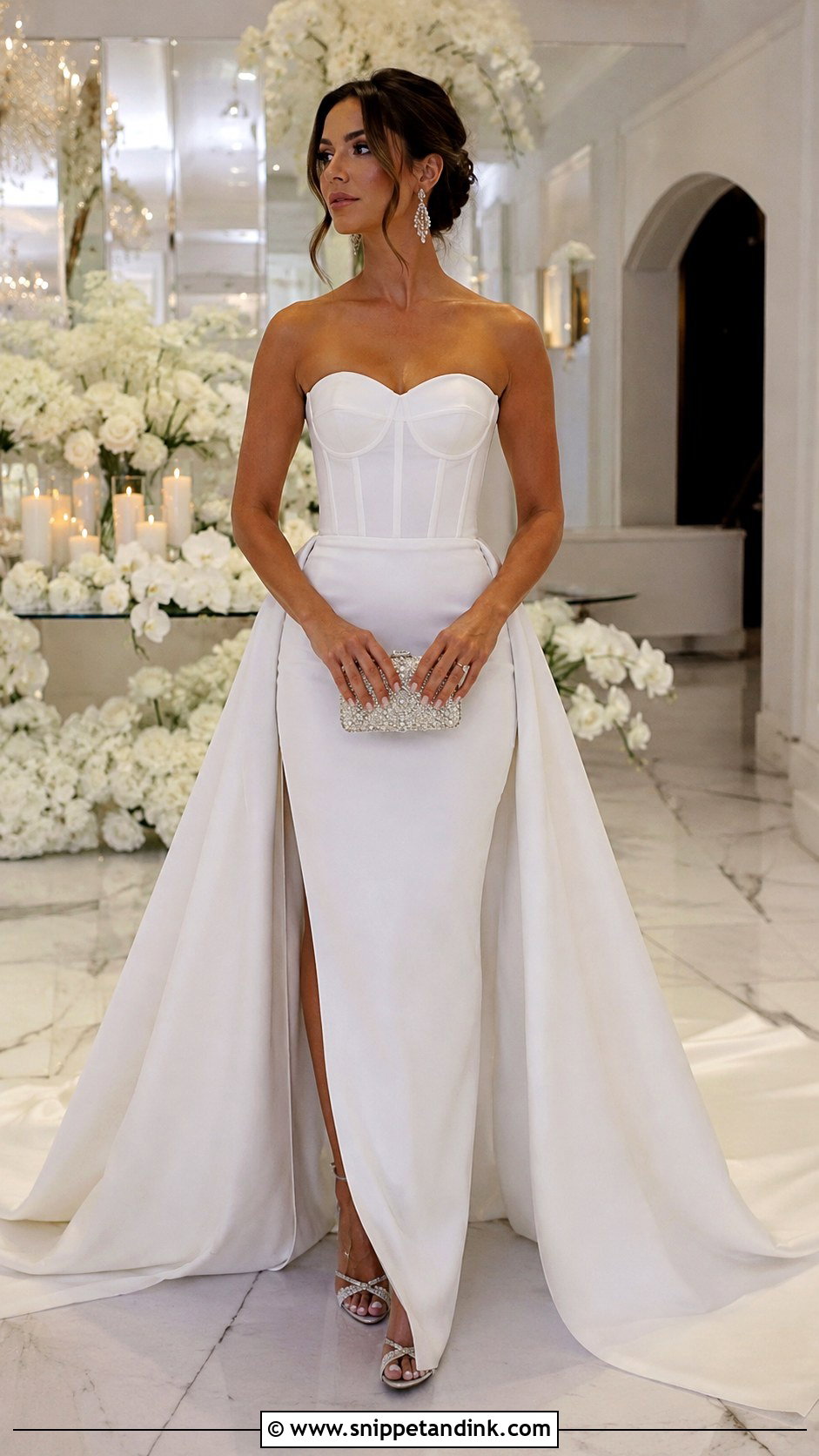 White Crepe Gown With Detachable Train - Snippet and Ink - 25 White Crepe Gown Style in Nigeria Ideas