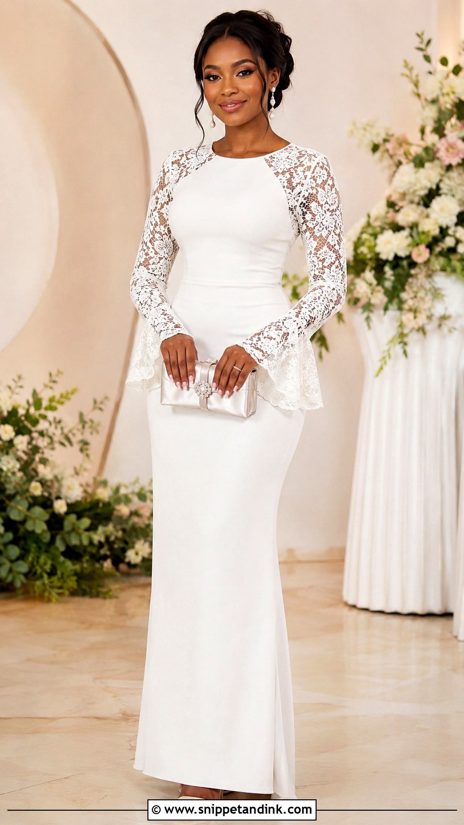 White Crepe Gown With Lace Sleeves - Snippet and Ink - 25 White Crepe Gown Style in Nigeria Ideas