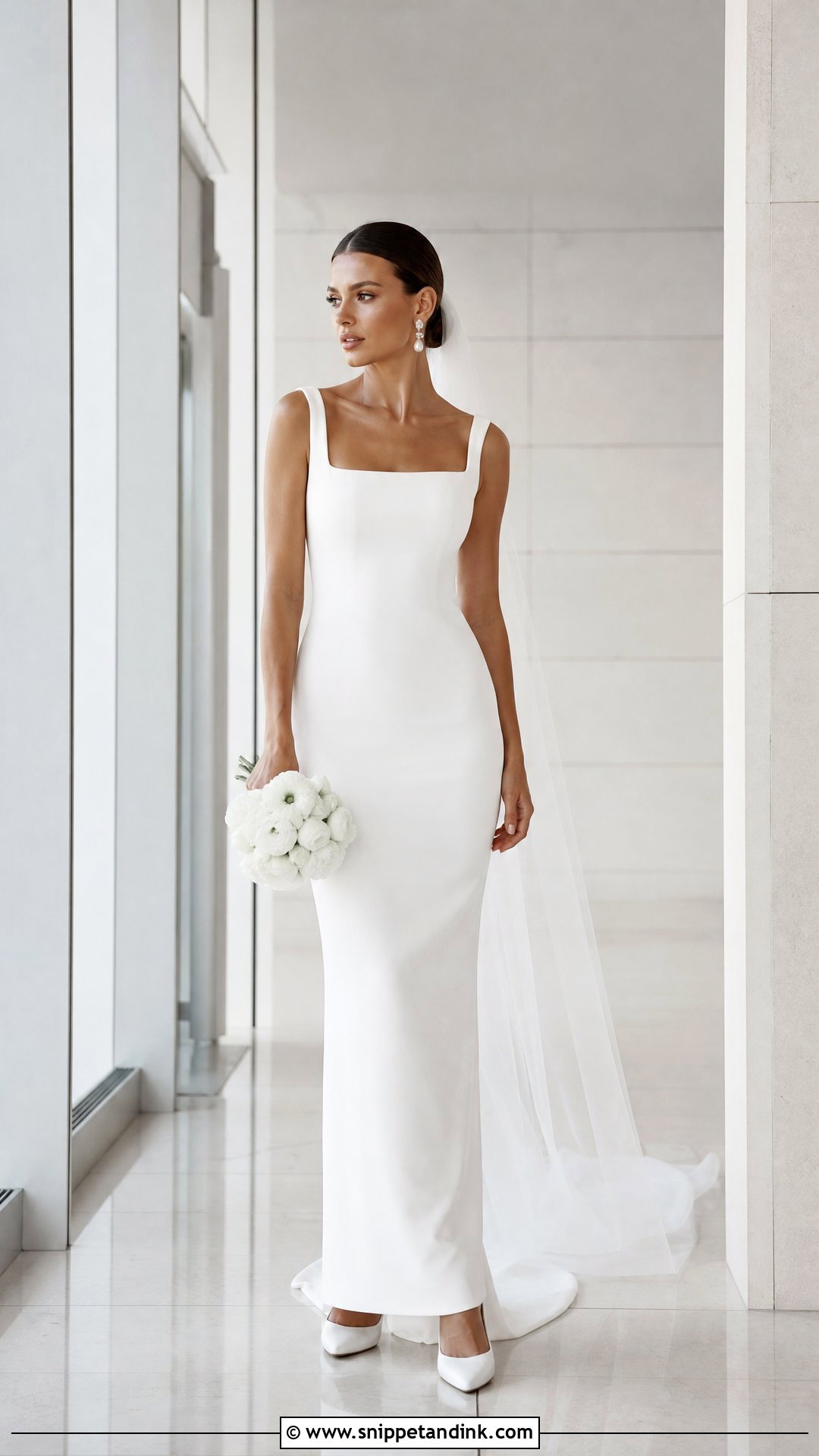 White Crepe Sheath Bridal Dress - Snippet and Ink - 25 White Bridal Dress Ideas