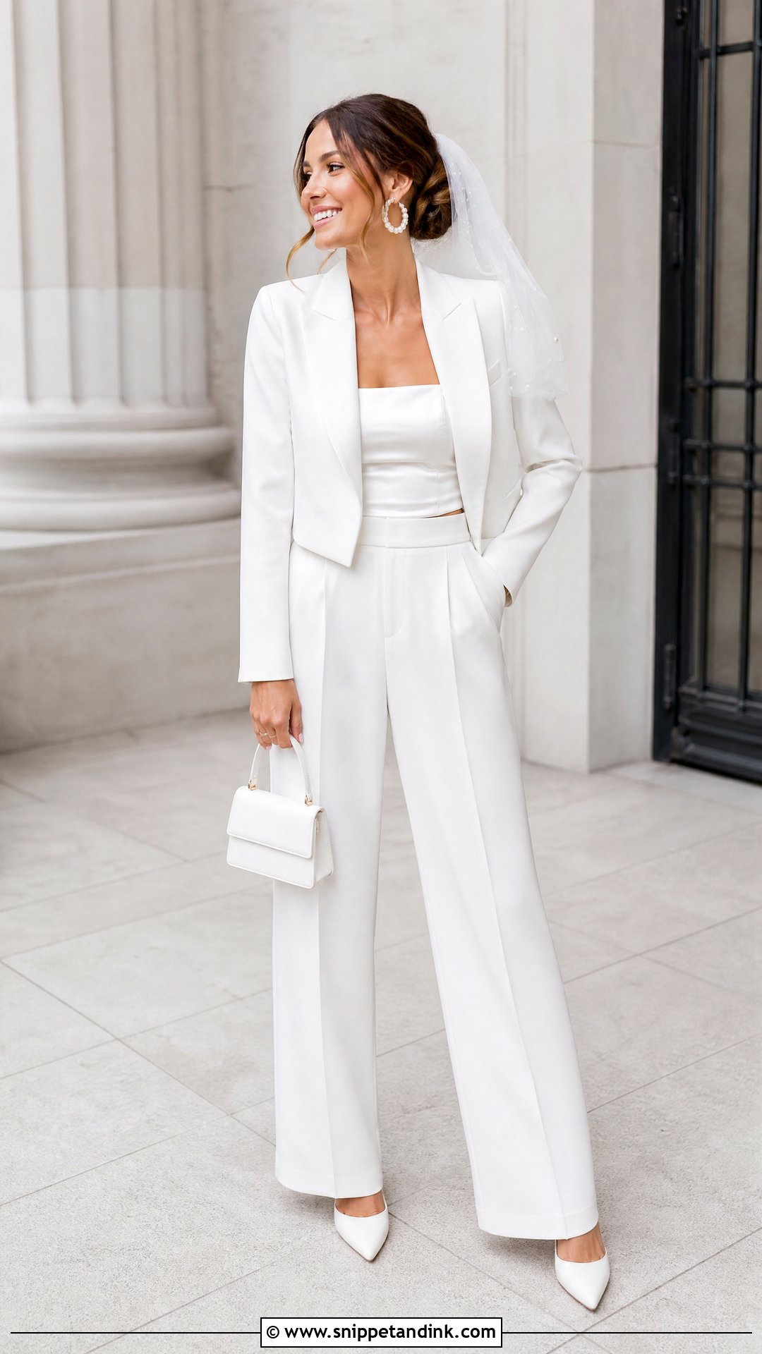 White Cropped Blazer Wedding Suit - Snippet and Ink - 20 White Suit Wedding Women Ideas