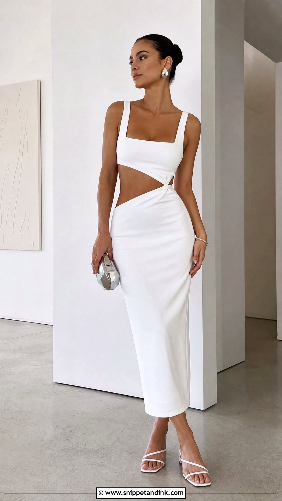 White Cutout Midi Dress Outfit - Snippet and Ink - 20 White Dress Bachelorette Party Ideas