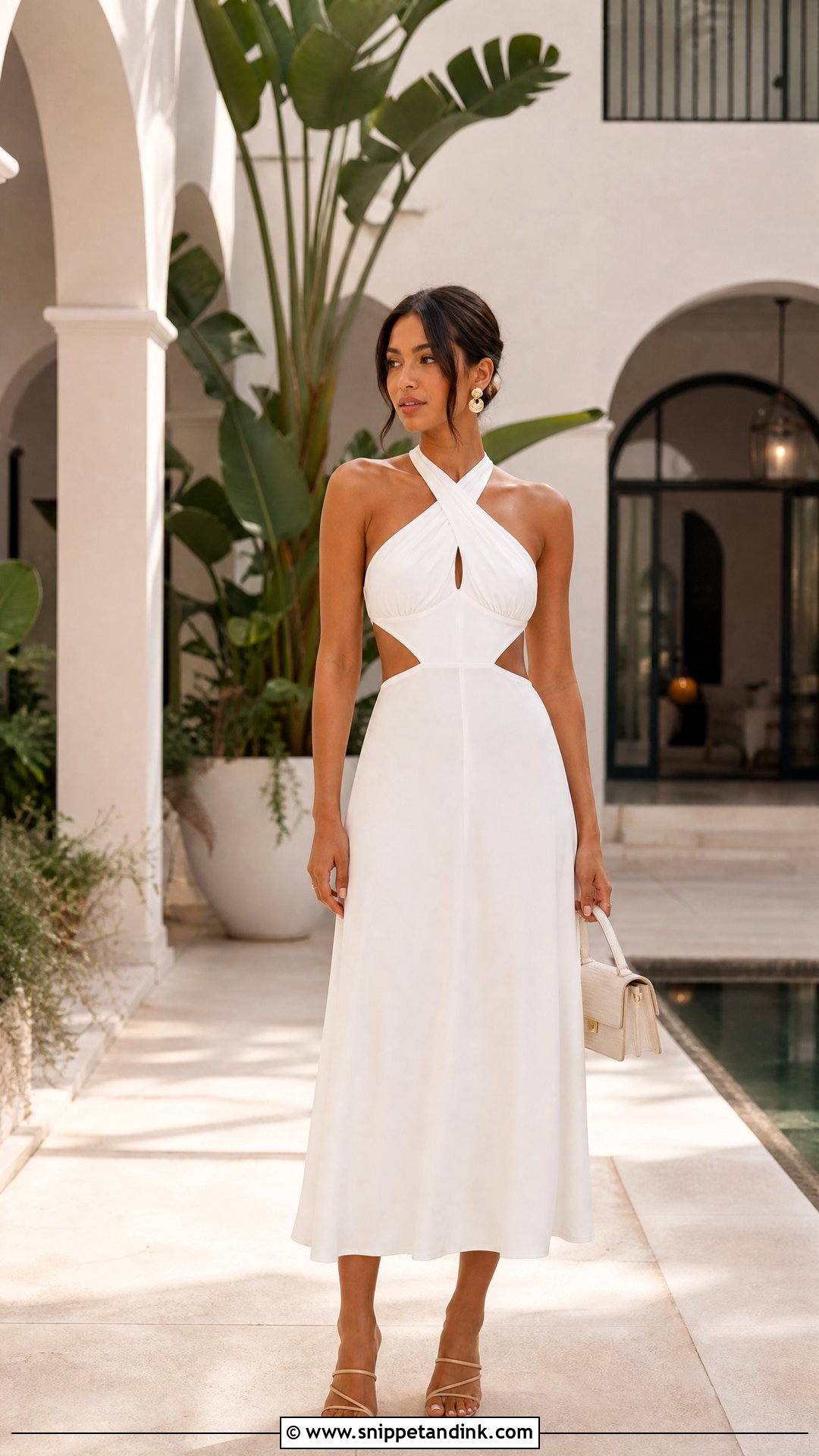 White Cutout Midi Dress Outfit - Snippet and Ink - 20 Prewedding White Dress Ideas