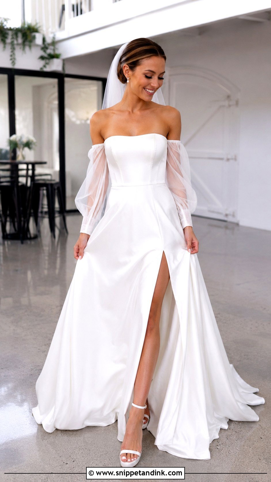 White Detachable Sleeve Gown - Snippet and Ink - 30 White Wedding Gown Ideas
