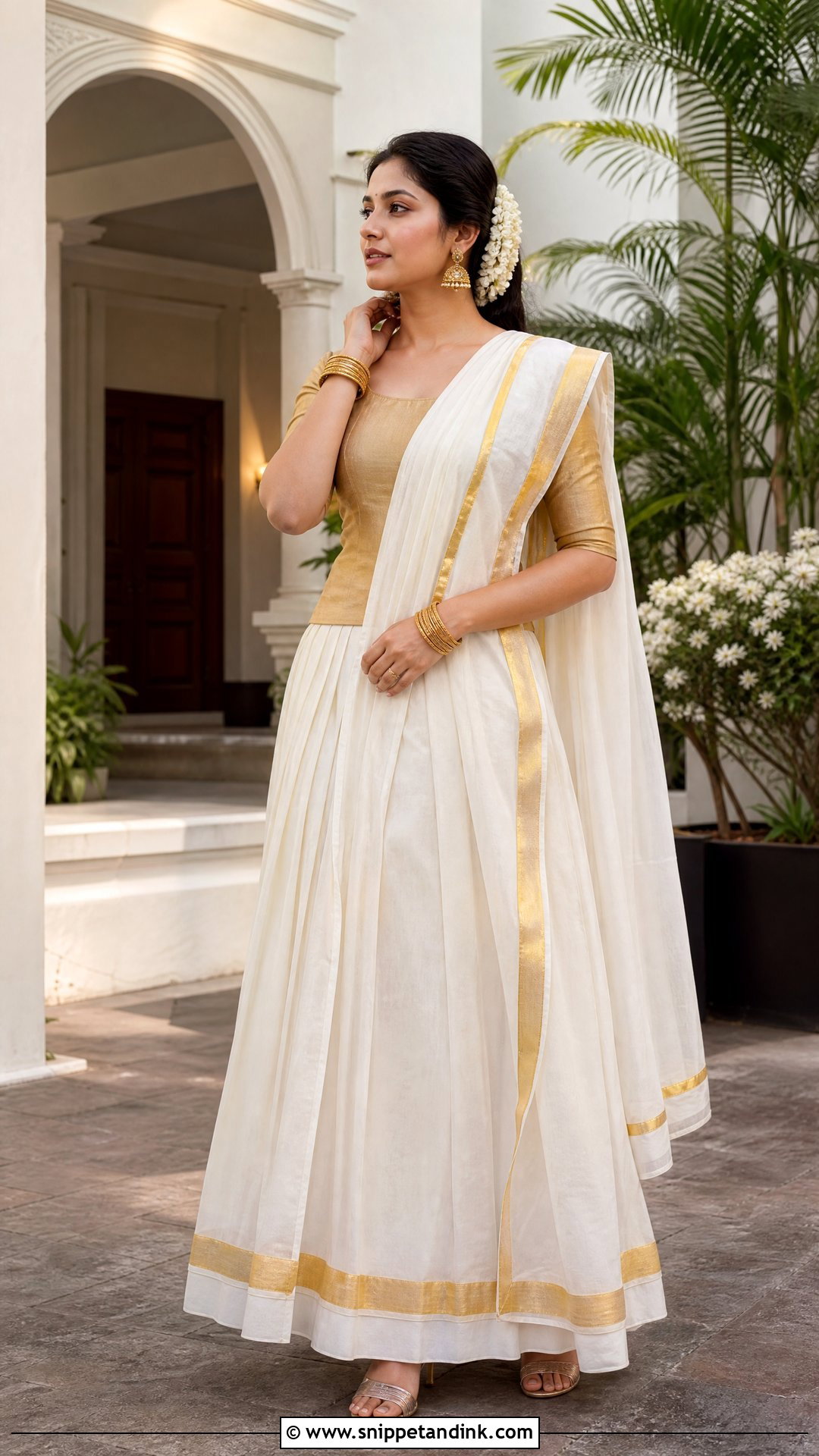 White Dhavani With Gold Border - Snippet and Ink - 20 White Dhavani Ideas