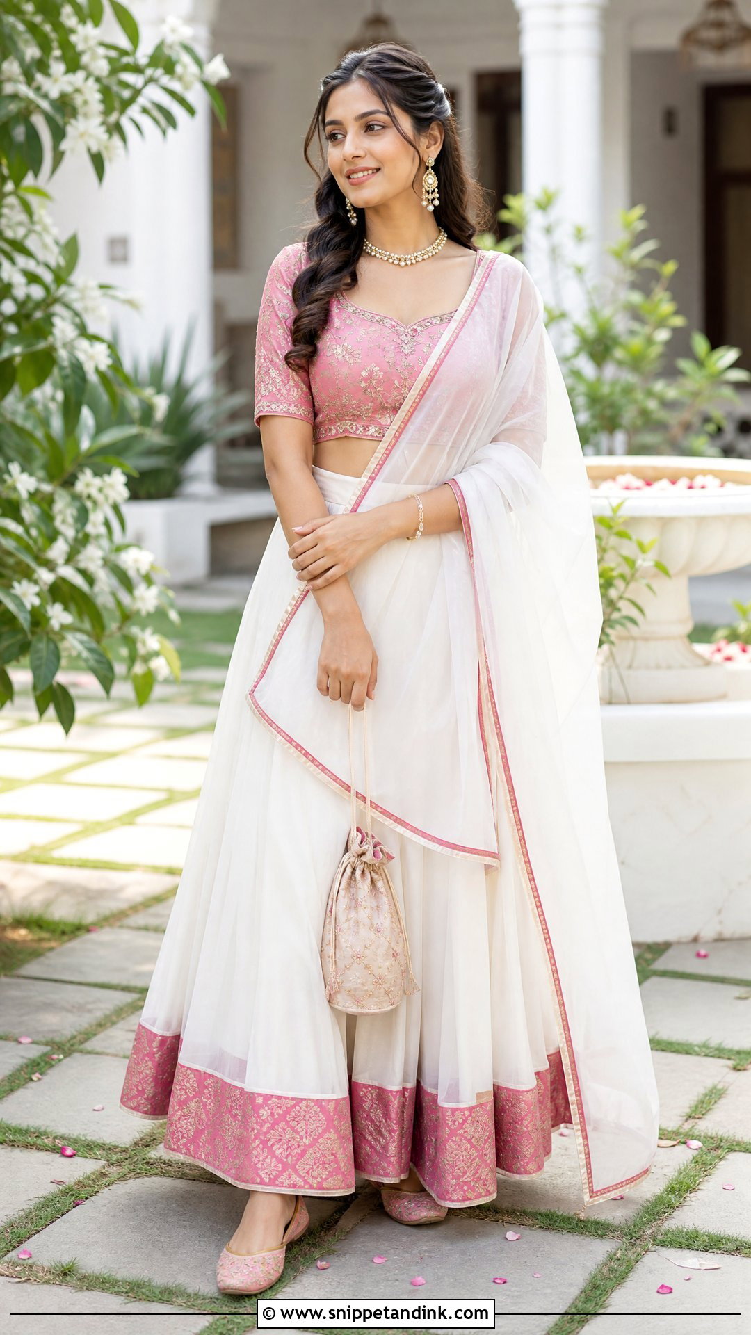 White Dhavani With Pink Blouse - Snippet and Ink - 20 White Dhavani Ideas
