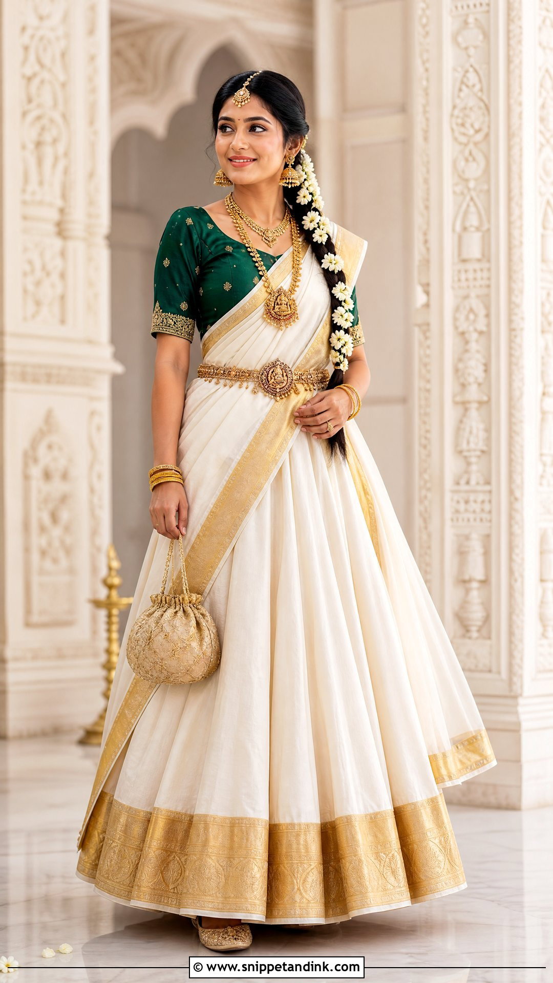 White Dhavani With Temple Jewelry - Snippet and Ink - 20 White Dhavani Ideas