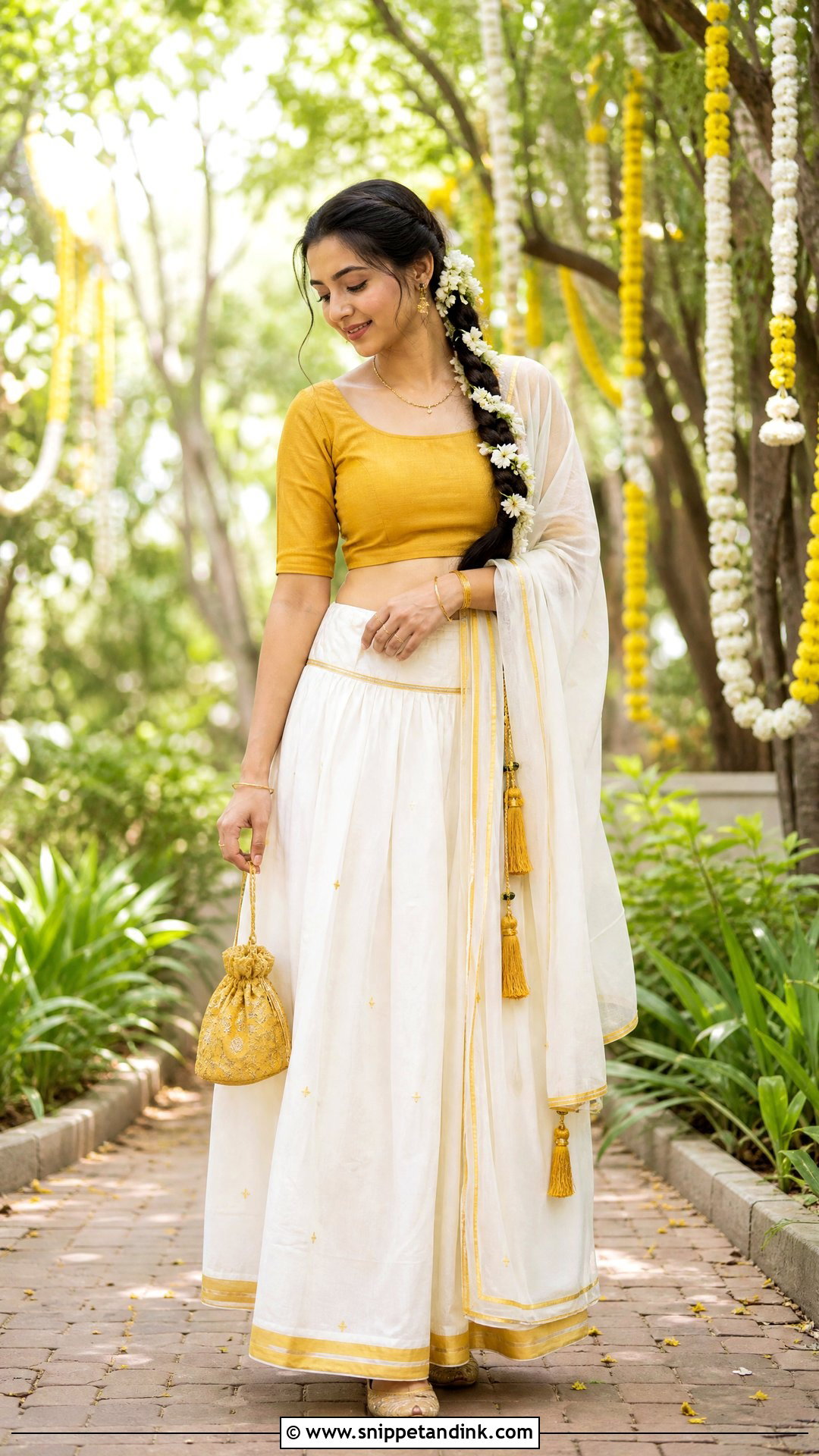 White Dhavani With Yellow Blouse - Snippet and Ink - 20 White Dhavani Ideas