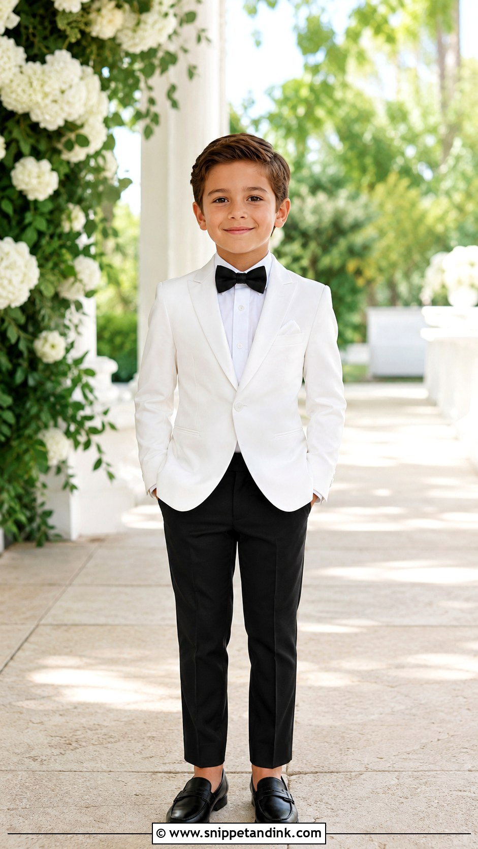 White Dinner Jacket Boys Wedding Tuxedo - Snippet and Ink - 20 Kids Tuxedo Boys Wedding Ideas