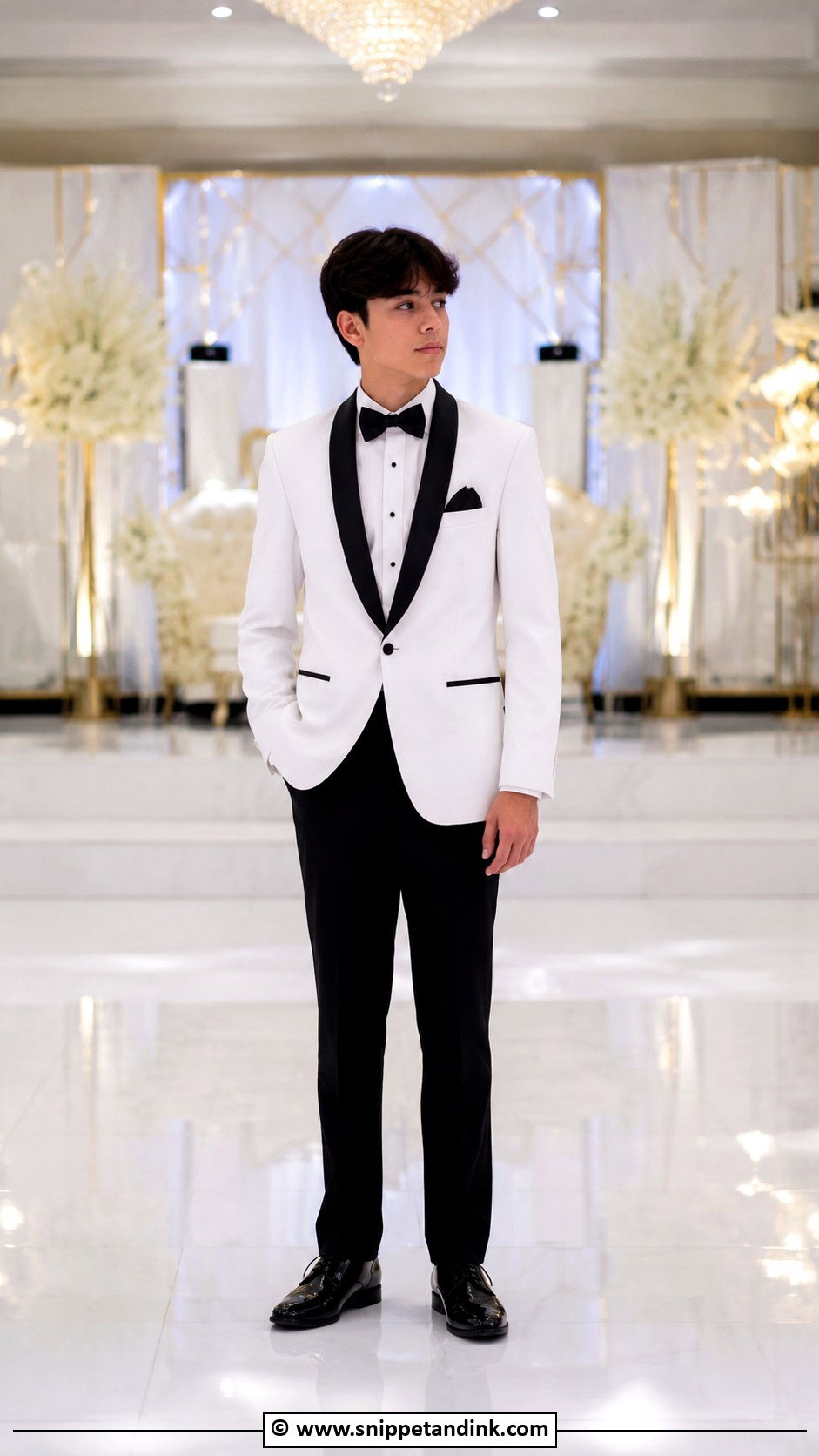 White Dinner Jacket Chambelanes Outfit - Snippet and Ink - 25 Chambelanes Outfits