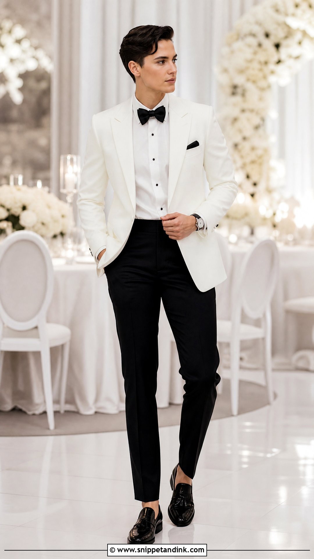 White Dinner Jacket Masc Wedding Outfit - Snippet and Ink - 25 Masc Wedding Outfits