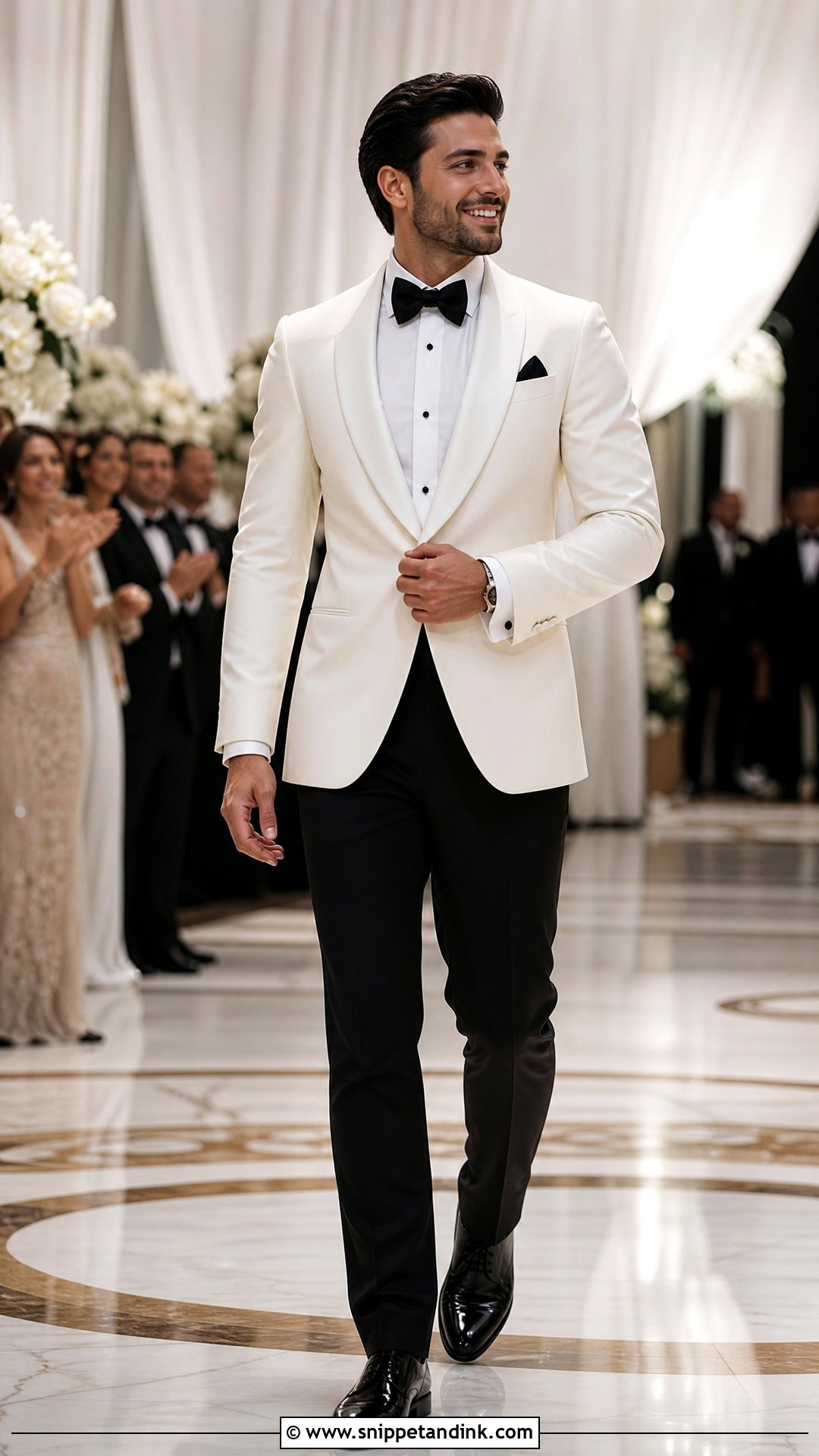 White Dinner Jacket Reception Outfit - Snippet and Ink - 20 White Dinner Jacket Wedding Ideas