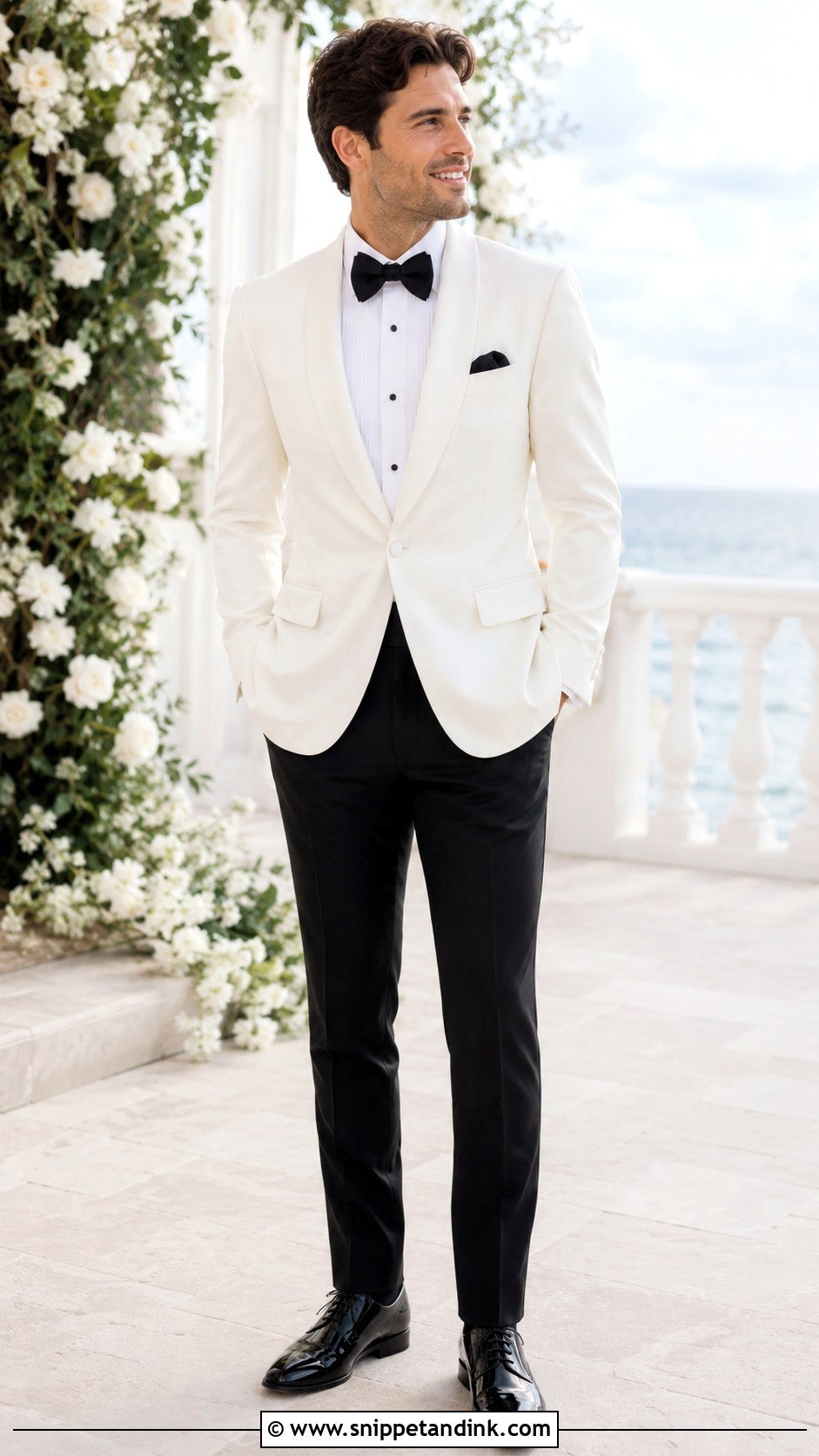 White Dinner Jacket Wedding Look - Snippet and Ink - 30 Tuxedo Wedding Ideas