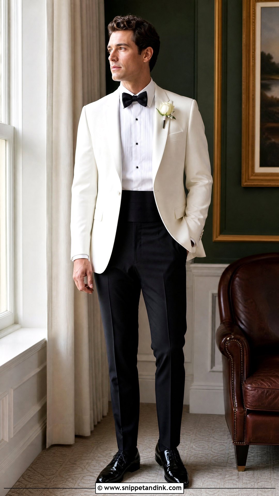White Dinner Jacket With Black Cummerbund - Snippet and Ink - 20 White Dinner Jacket Wedding Ideas