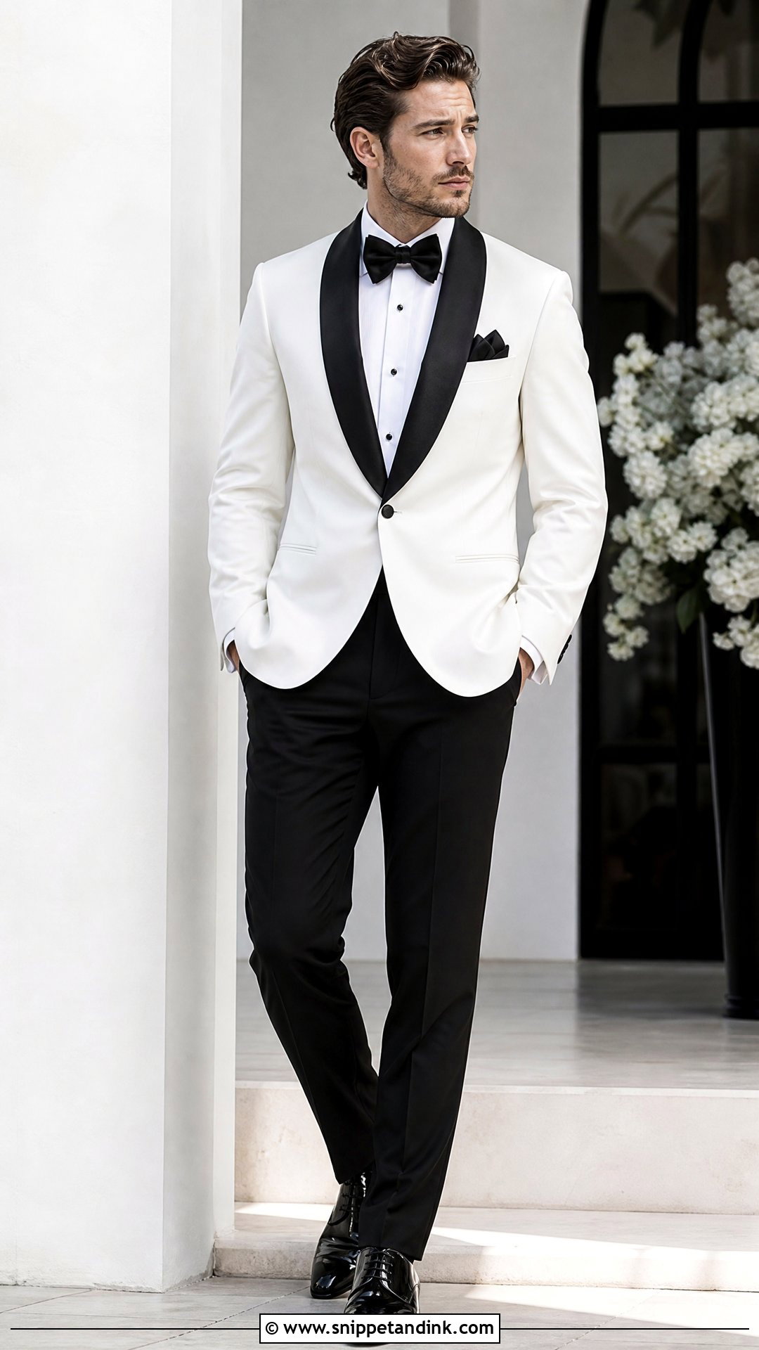 White Dinner Jacket With Black Lapels - Snippet and Ink - 20 White Dinner Jacket Wedding Ideas