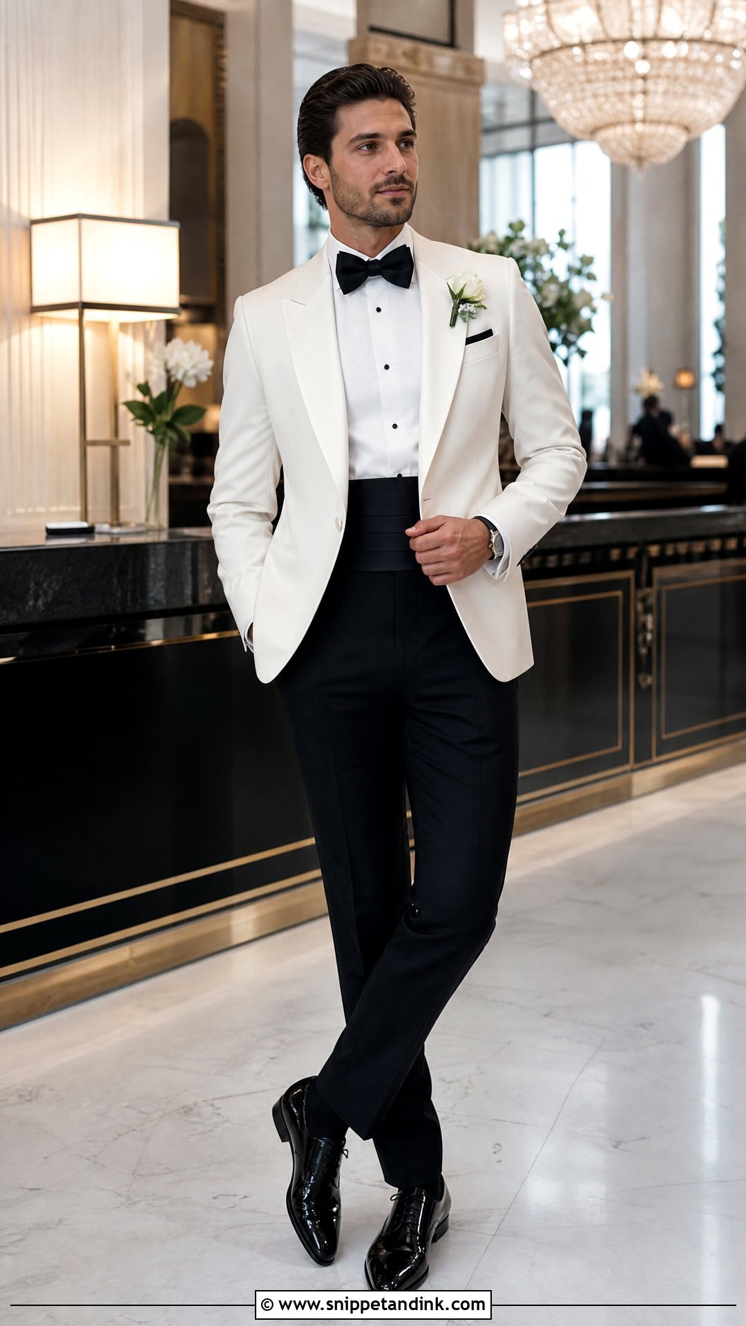 White Dinner Jacket With Marcella Bib Shirt - Snippet and Ink - 20 White Dinner Jacket Wedding Ideas