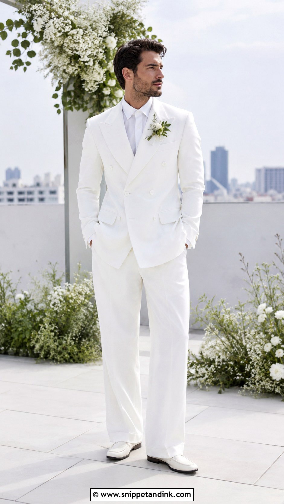 White Double Breasted Masc Wedding Suit - Snippet and Ink - 20 Masc Wedding Dress Ideas