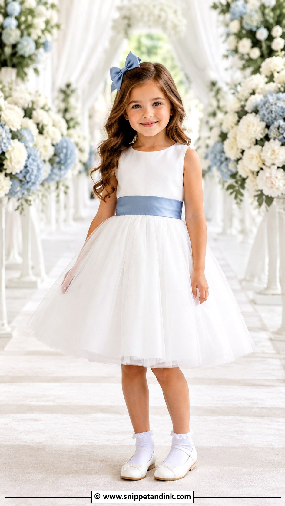White Dress With Colored Sash - Snippet and Ink - 30 Kids Designer Dresses for Wedding