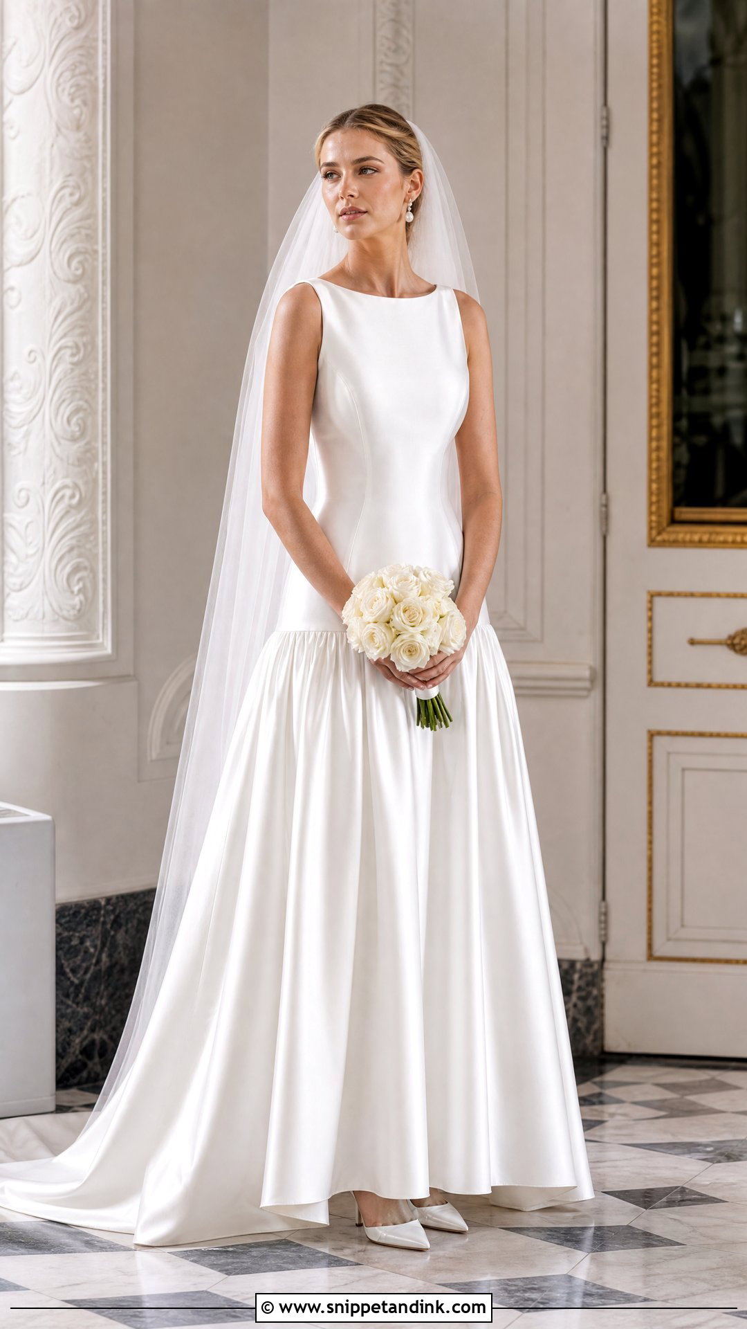White Drop Waist Satin Bridal Dress - Snippet and Ink - 20 White Bridal Dresses
