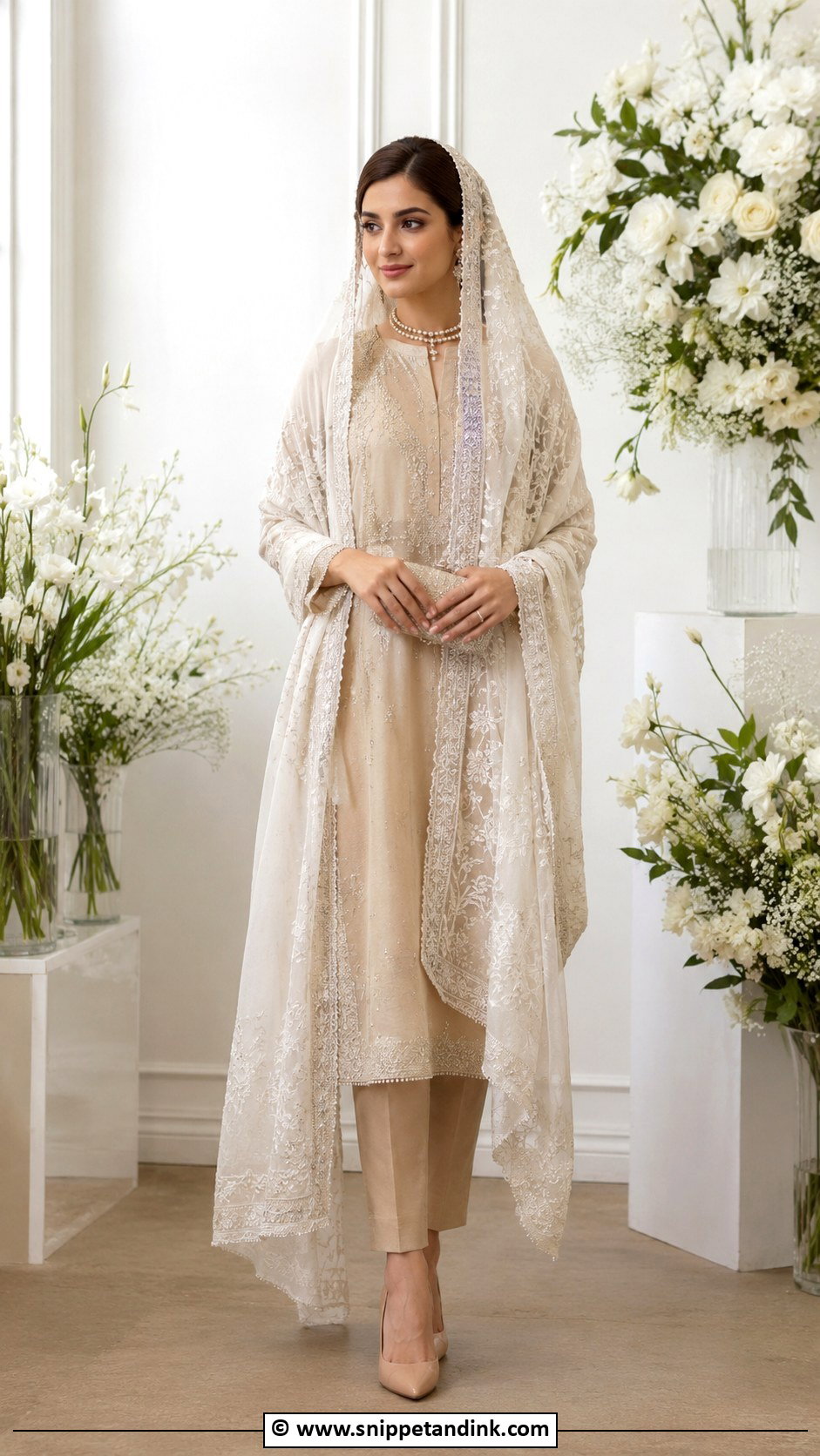 White Dupatta Nikah Outfit - Snippet and Ink - 35 Nikah Dress Ideas