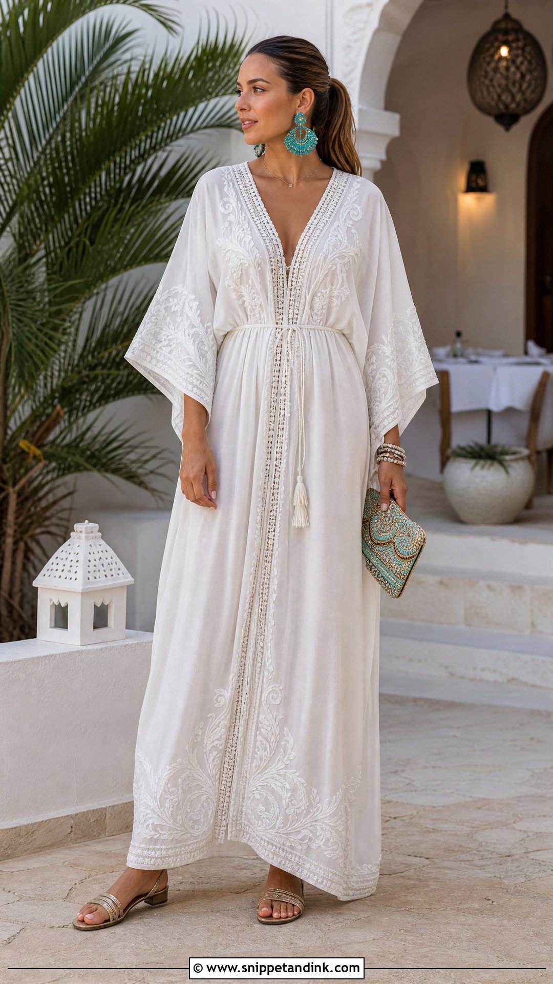 White Embroidered Kaftan Dress - Snippet and Ink - 20 Simple White Indian Dress Ideas