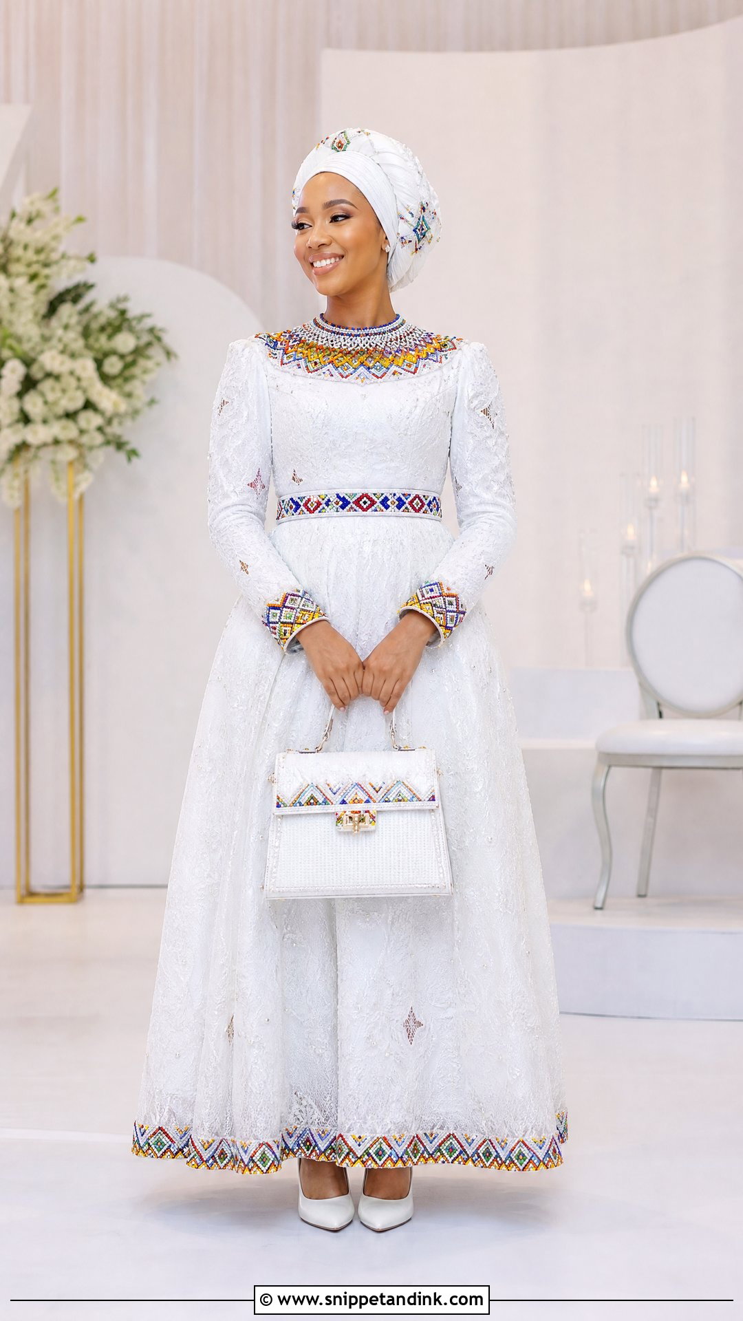White Embroidered Pedi Bridal Gown - Snippet and Ink - 20 Pedi Traditional Attire African Weddings Ideas
