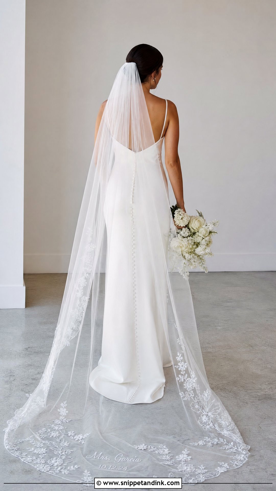 White Embroidered Veil With Plain Wedding Dress - Snippet and Ink - 25 White Veil Ideas