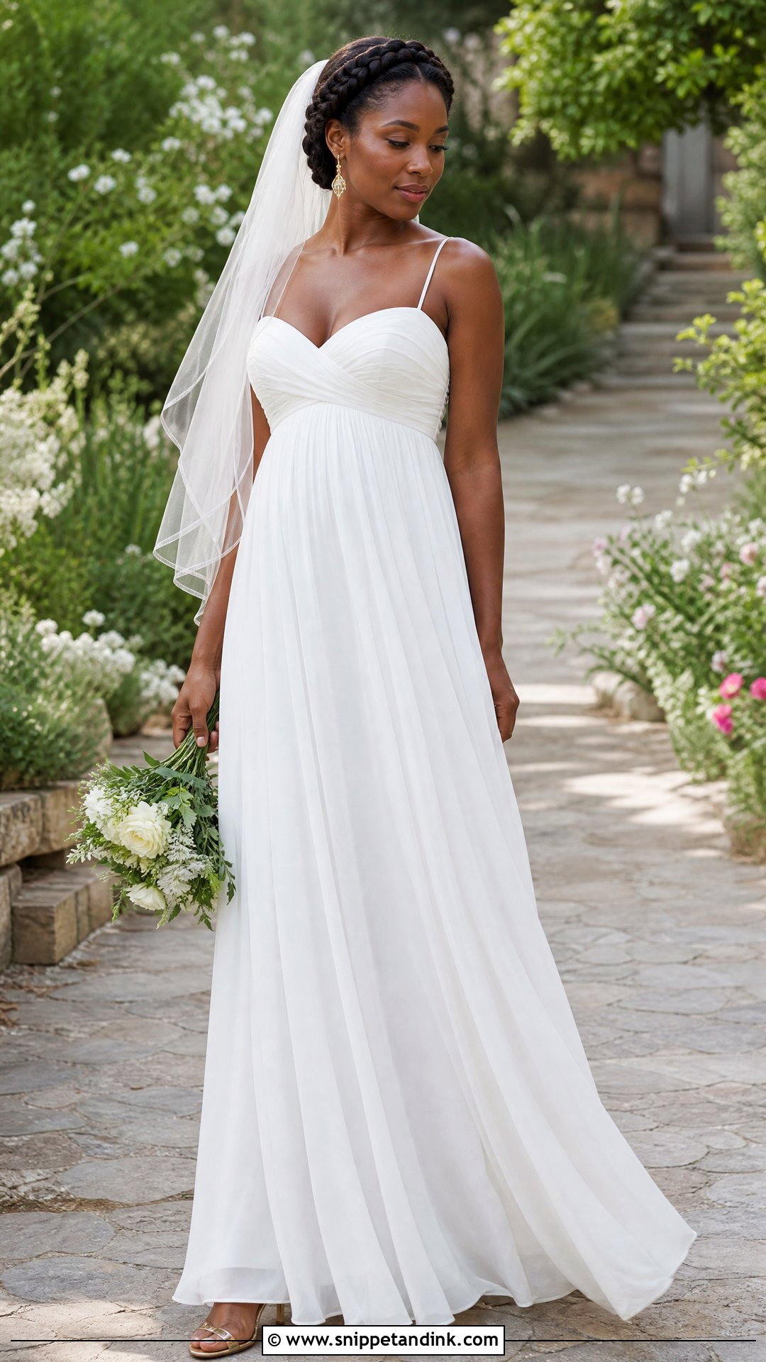 White Empire Waist Wedding Dress With Gold Jewelry - Snippet and Ink - 20 White Wedding Dresses Black Women