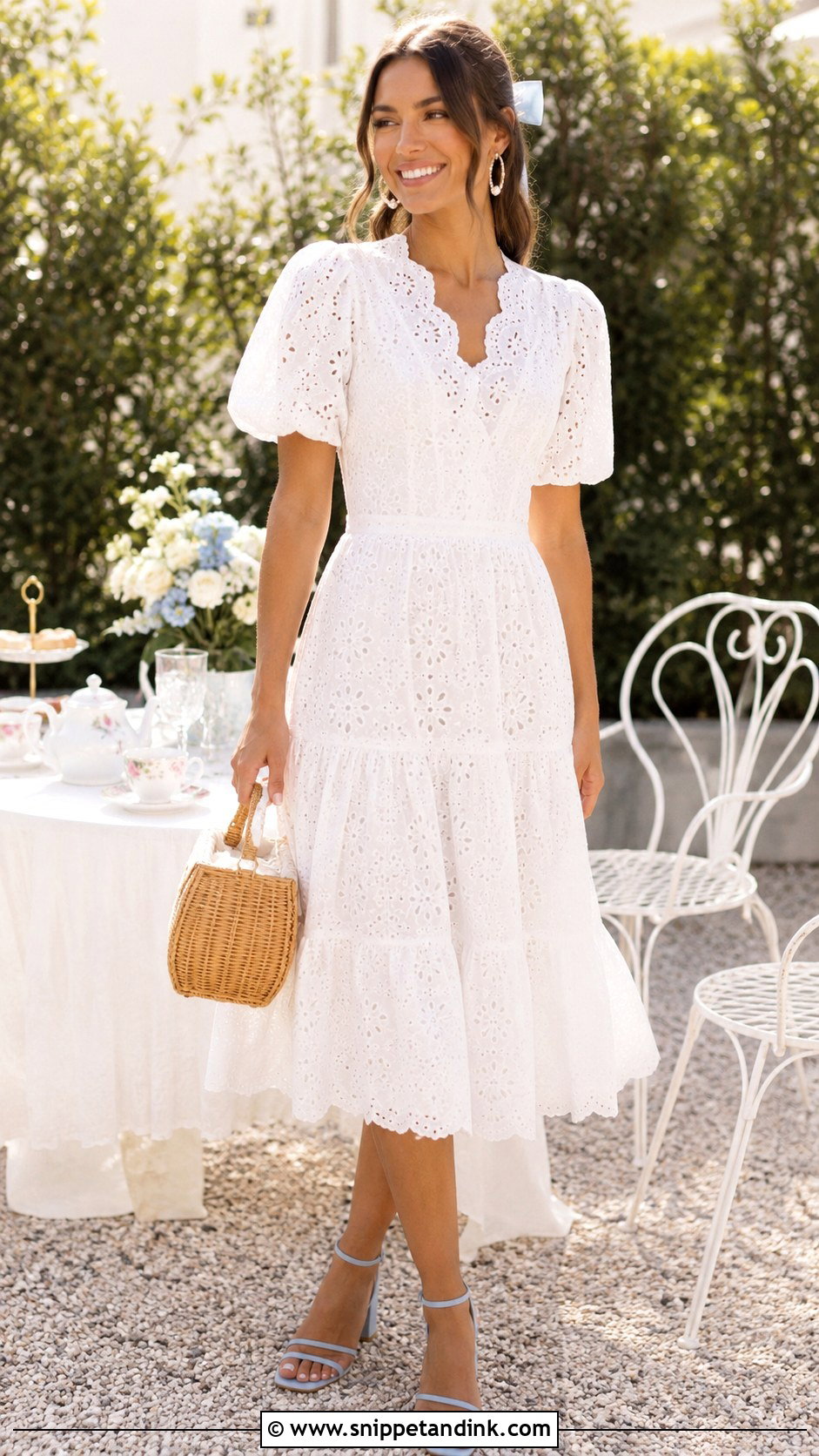 White Eyelet Dress Bridal Tea Party Outfit - Snippet and Ink - 20 Bridal Tea Party Outfit Ideas