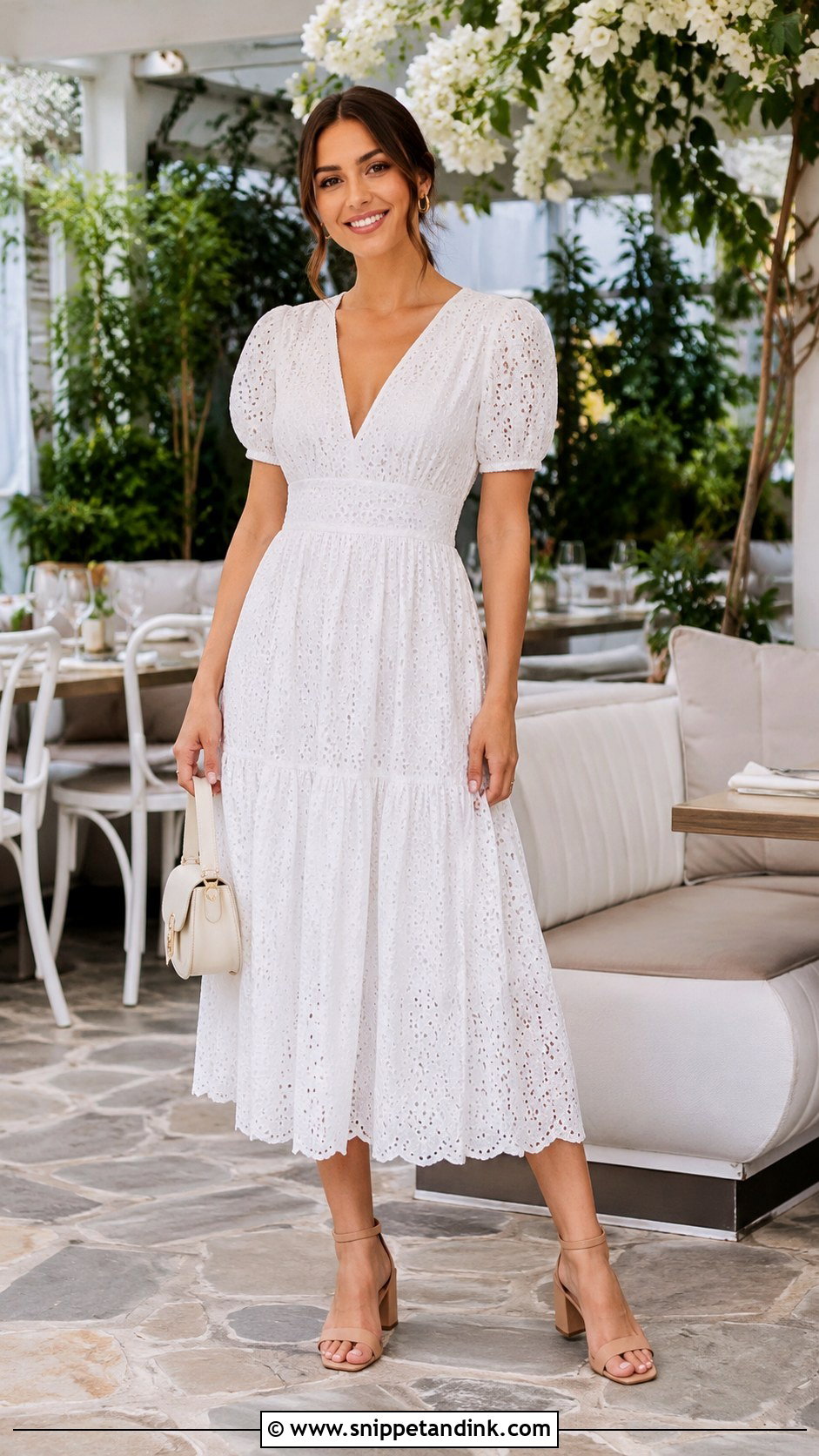 White Eyelet Dress Bride Rehearsal Dinner Outfit - Snippet and Ink - 20 Bride Rehearsal Dinner Outfit Ideas