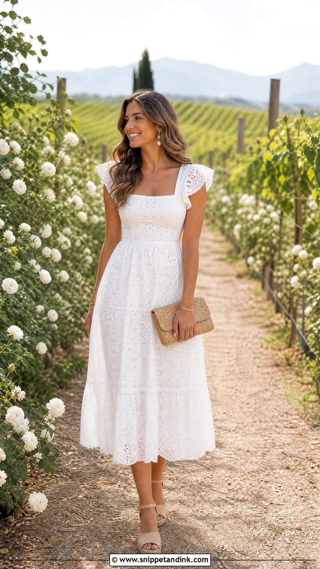 White Eyelet Midi Dress Summer Proposal Outfit - Snippet and Ink - 20 Summer Proposal Outfit Ideas