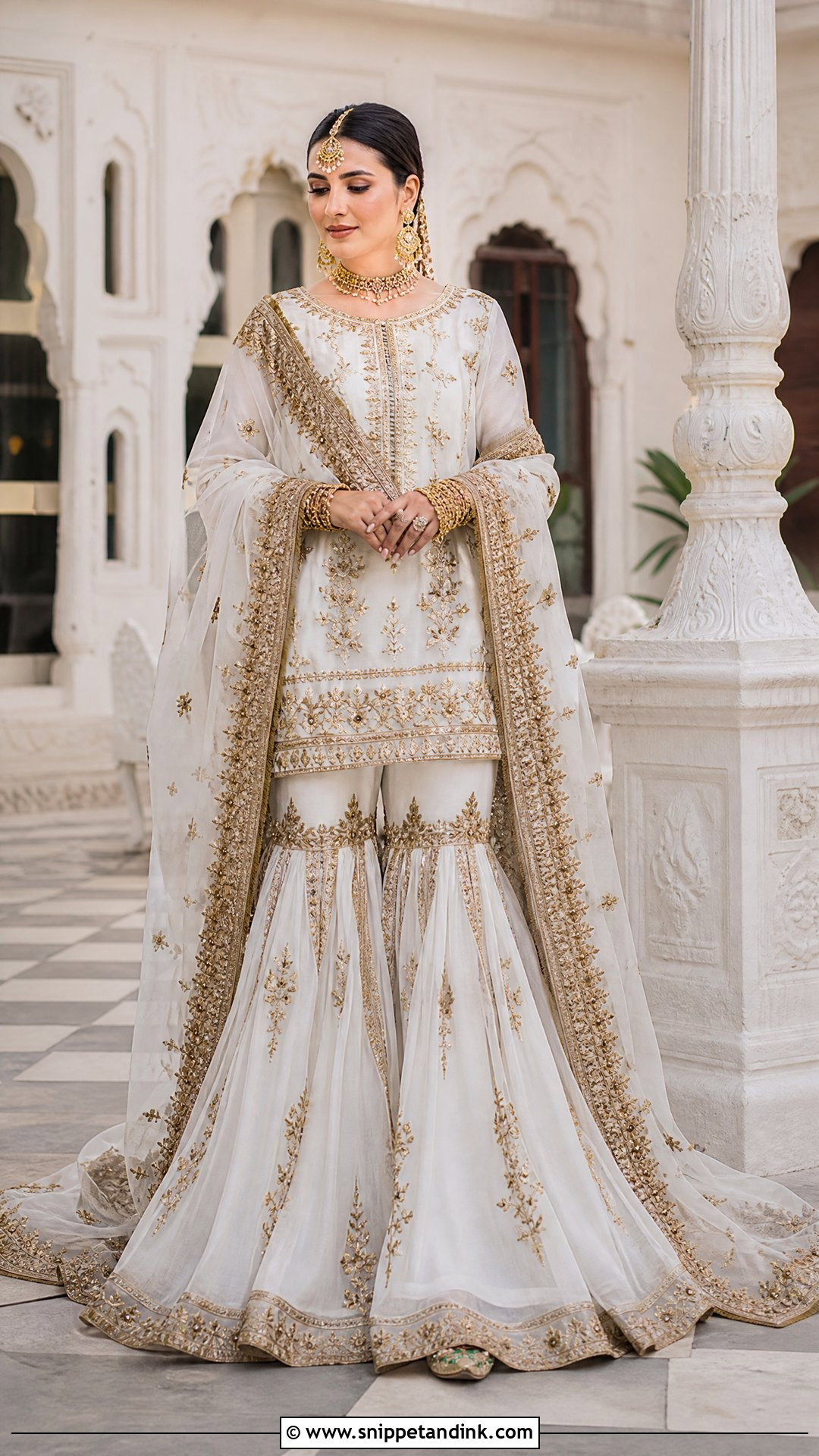 White Farshi Garara With Short Kurti - Snippet and Ink - 20 White Garara Dress Pakistani Bridal Ideas