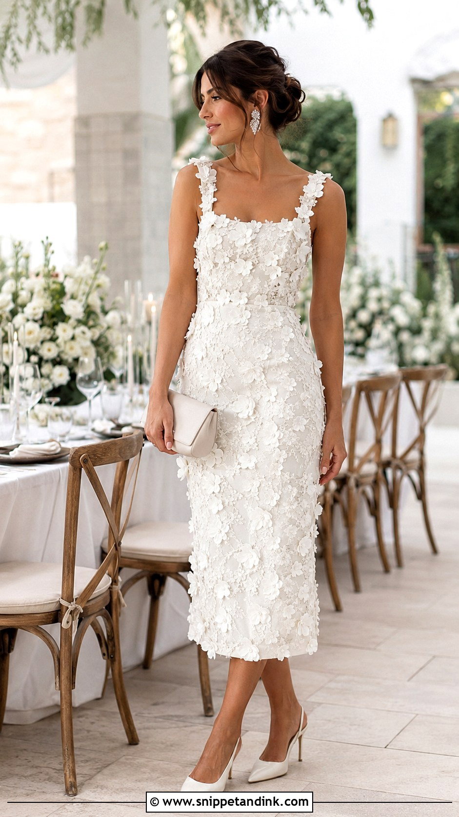 White Floral Applique Bridal Dinner Outfit - Snippet and Ink - 20 Bridal Dinner Outfit Ideas