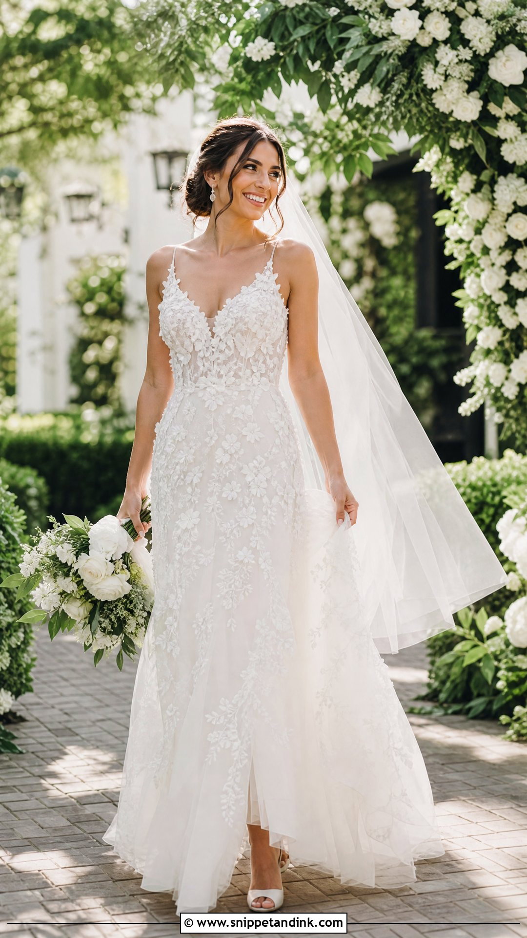 White Floral Applique Bridal Dress - Snippet and Ink - 25 White Bridal Dress Ideas