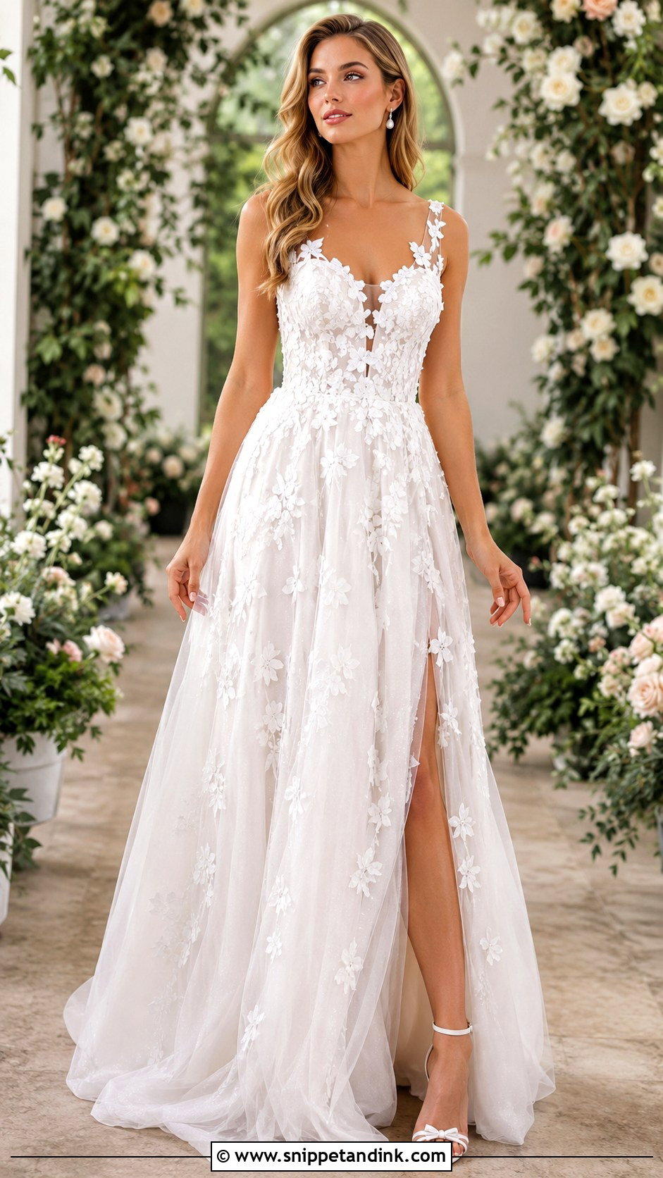 White Floral Applique Bridal Gown - Snippet and Ink - 25 White Bridal Gown Ideas