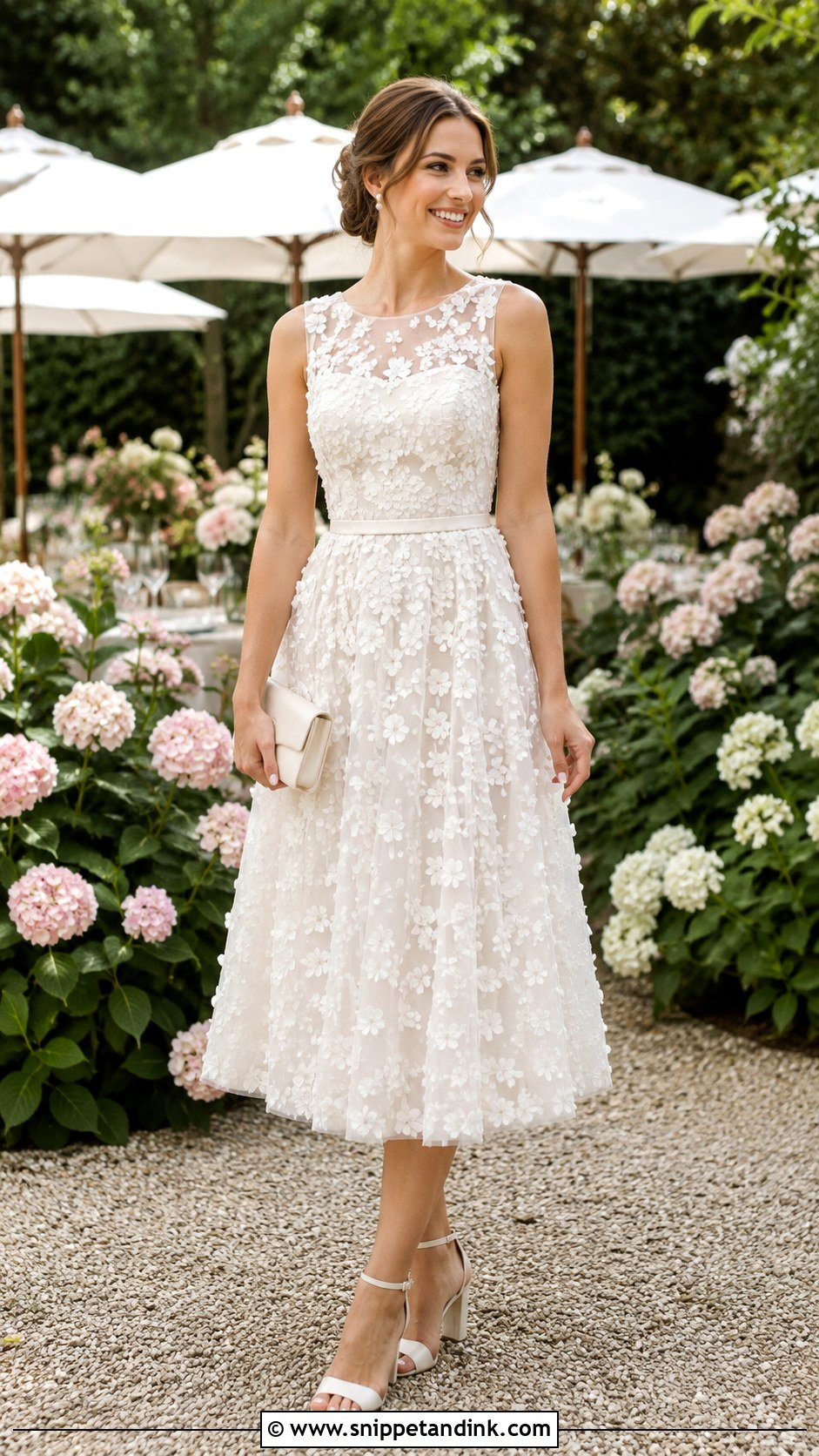 White Floral Applique Bridal Party Dress With Block Heels - Snippet and Ink - 20 Bridal Party Dress for Bride Ideas