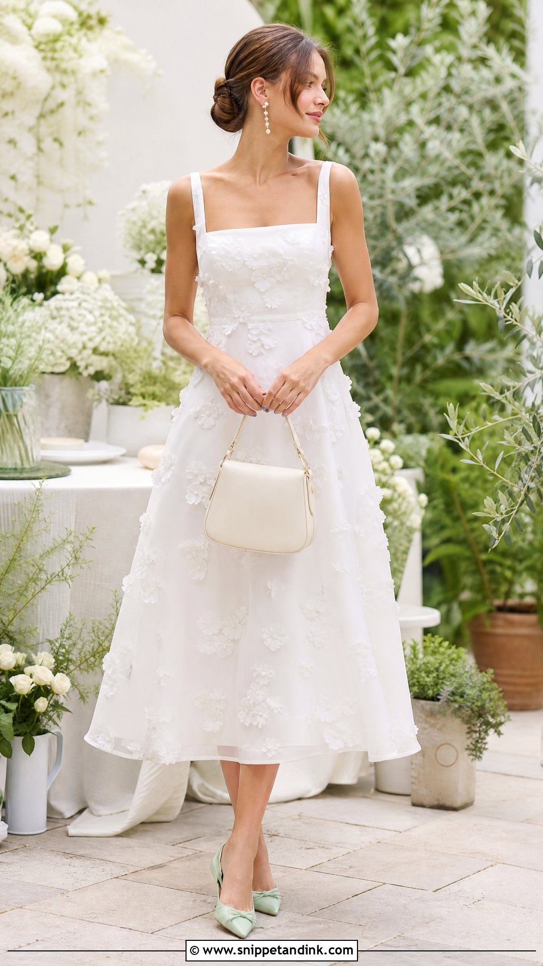 White Floral Applique Bridal Shower Dress - Snippet and Ink - 20 That’s Amore Bridal Ideas