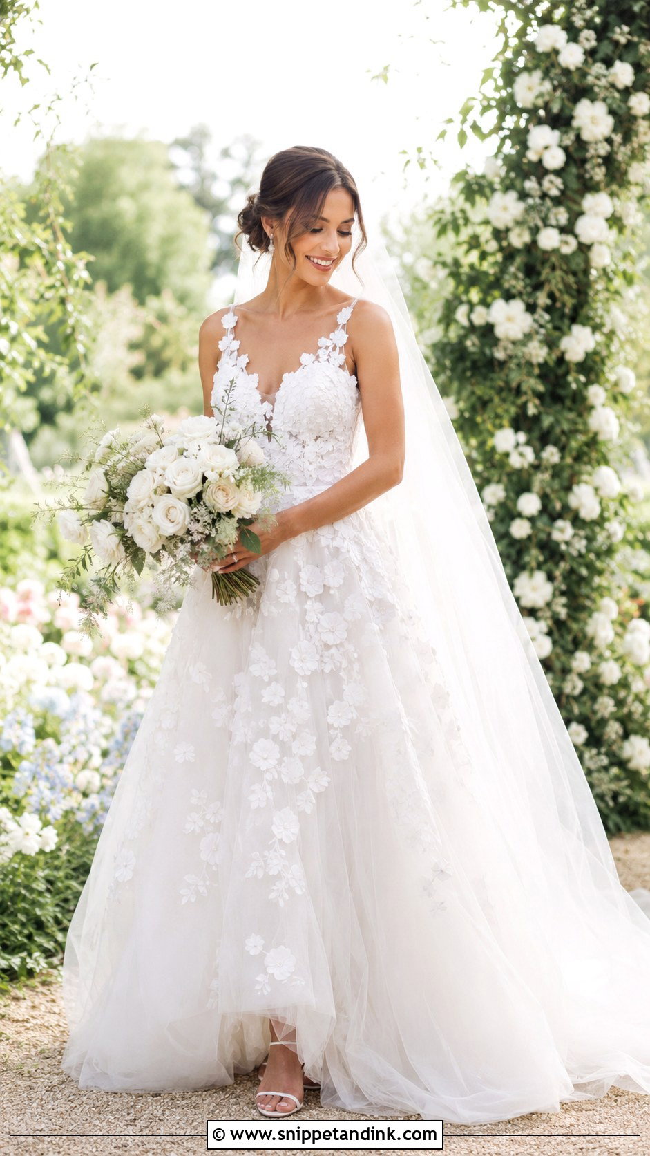 White Floral Applique Bride Dress - Snippet and Ink - 25 White Bride Dress Ideas