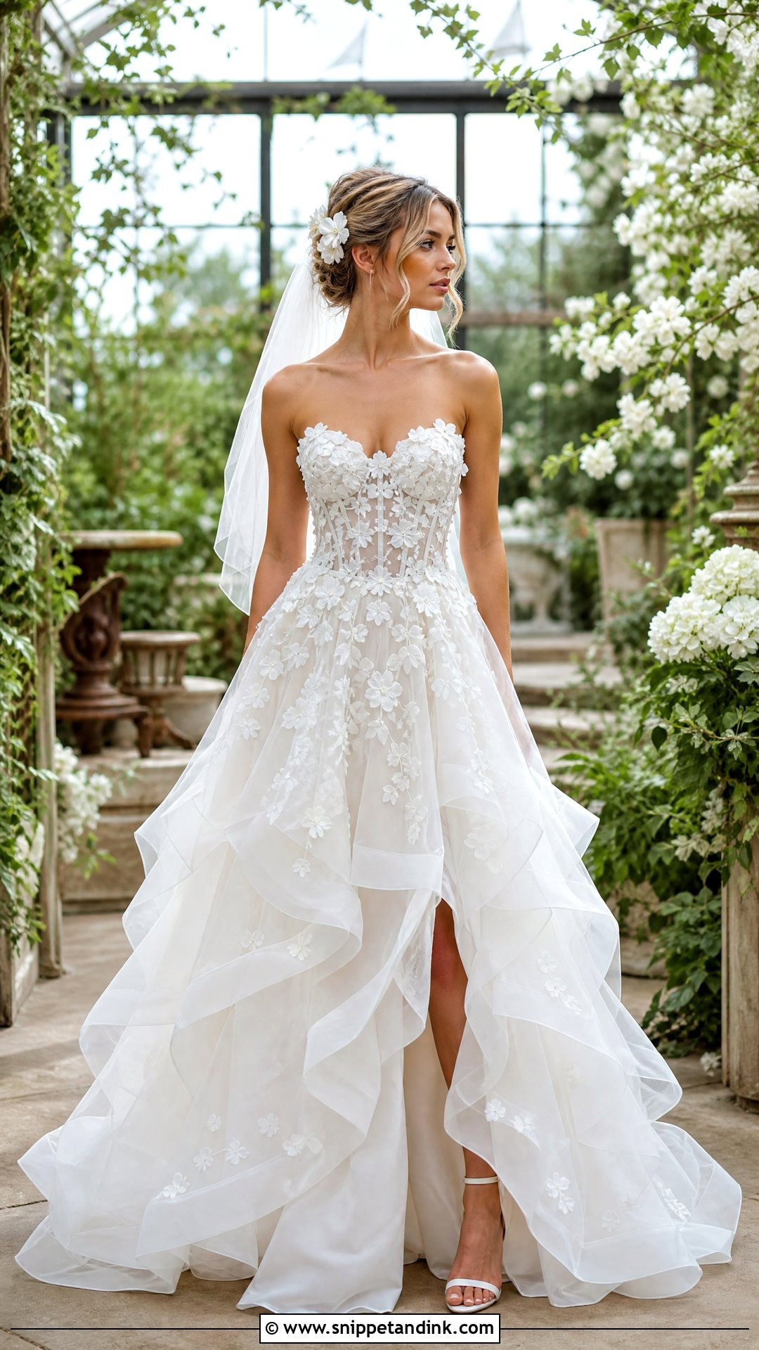 White Floral Applique Corset Wedding Dress - Snippet and Ink - 20 White Corset Wedding Dress Ideas