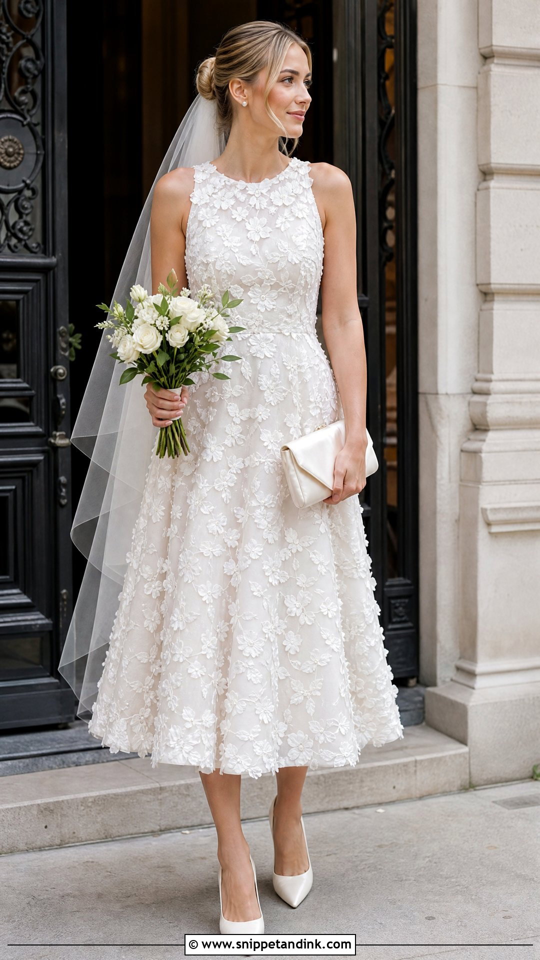 White Floral Applique Court Wedding Dress - Snippet and Ink - 20 White Court Wedding Dress Ideas