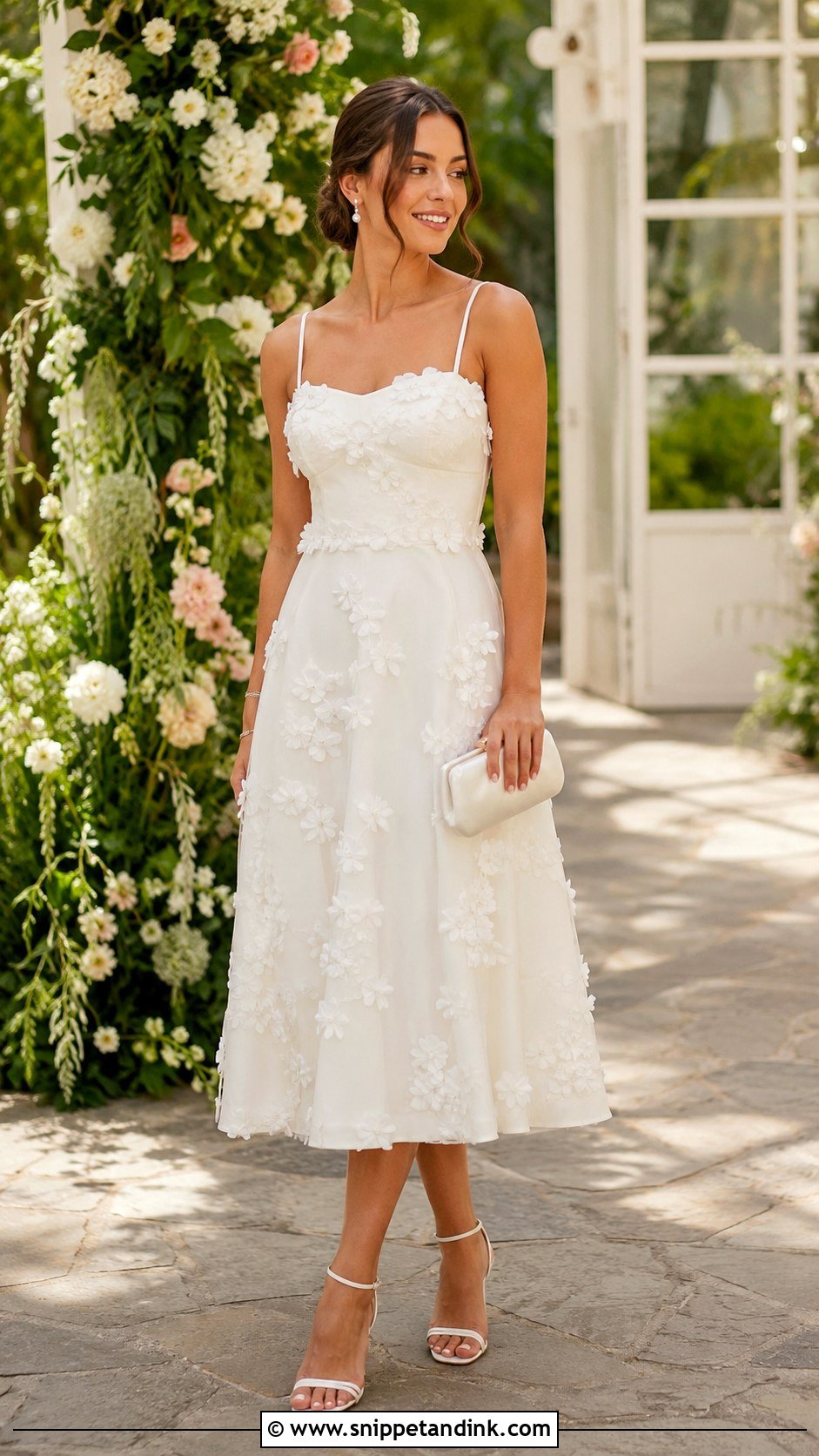 White Floral Applique Dress Outfit - Snippet and Ink - 20 Bride Welcome Party Dress Ideas