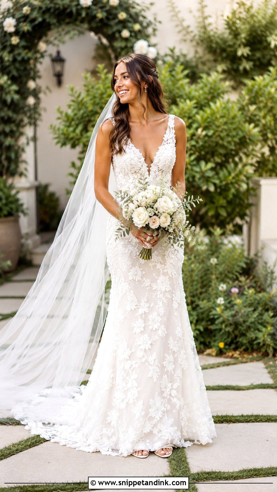 White Floral Applique Gown - Snippet and Ink - 30 White Wedding Gown Ideas