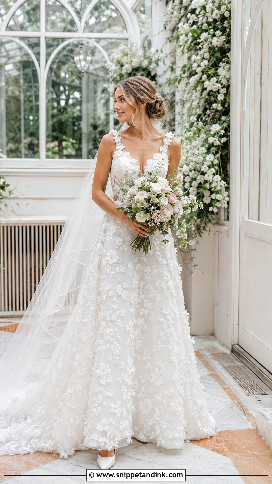 White Floral Applique Gown - Snippet and Ink - 20 Bride White Gown Ideas