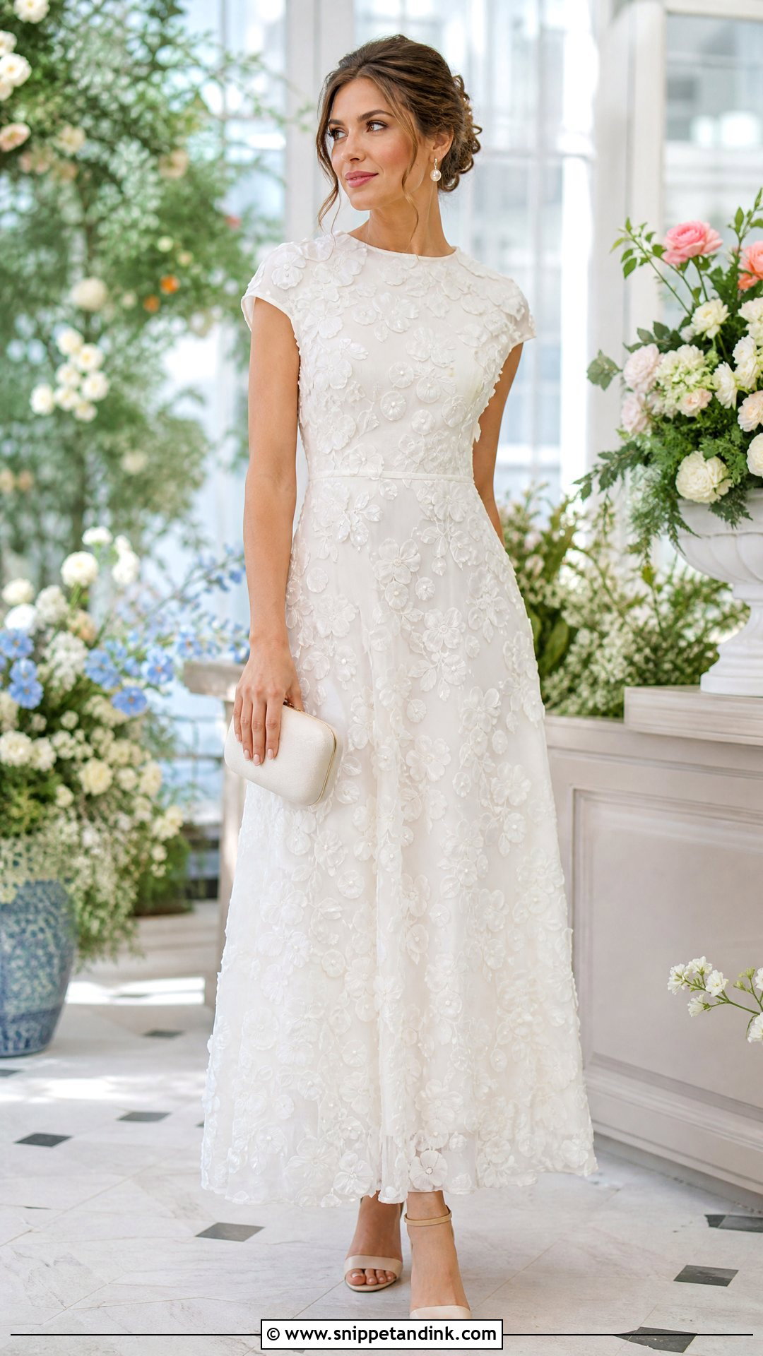 White Floral Applique Gown Outfit - Snippet and Ink - 25 White Gown Styles