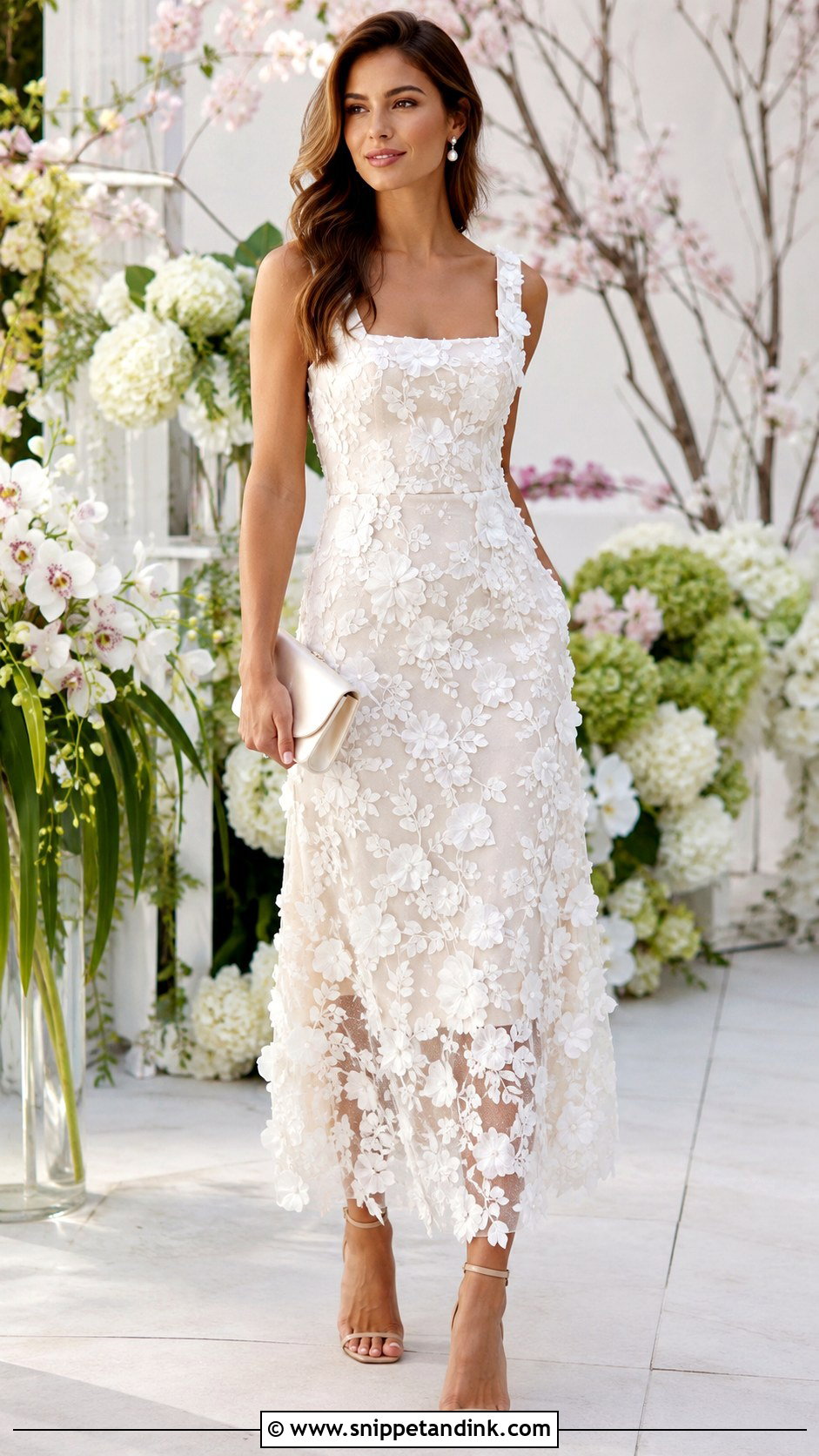White Floral Applique Gown - Snippet and Ink - 30 White Gowns
