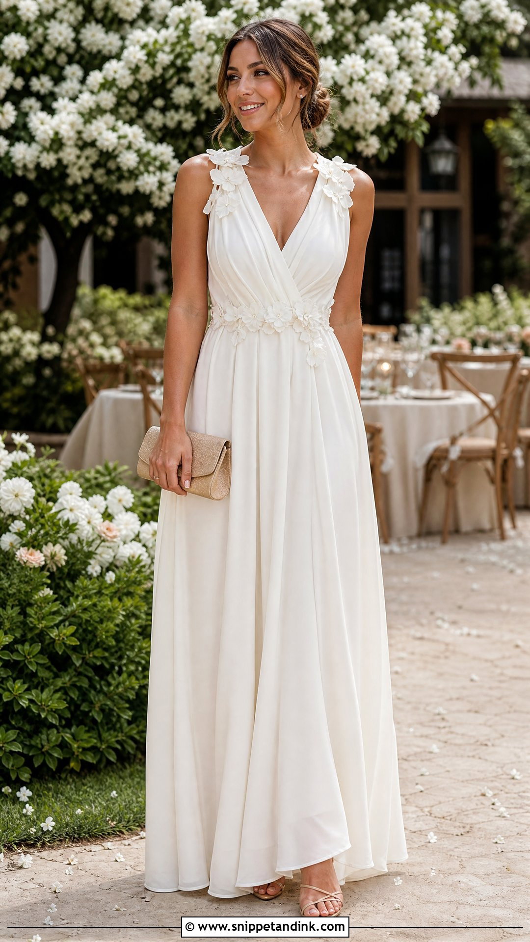 White Floral Applique Maid of Honor Dress - Snippet and Ink - 20 White Maid of Honor Dress Ideas