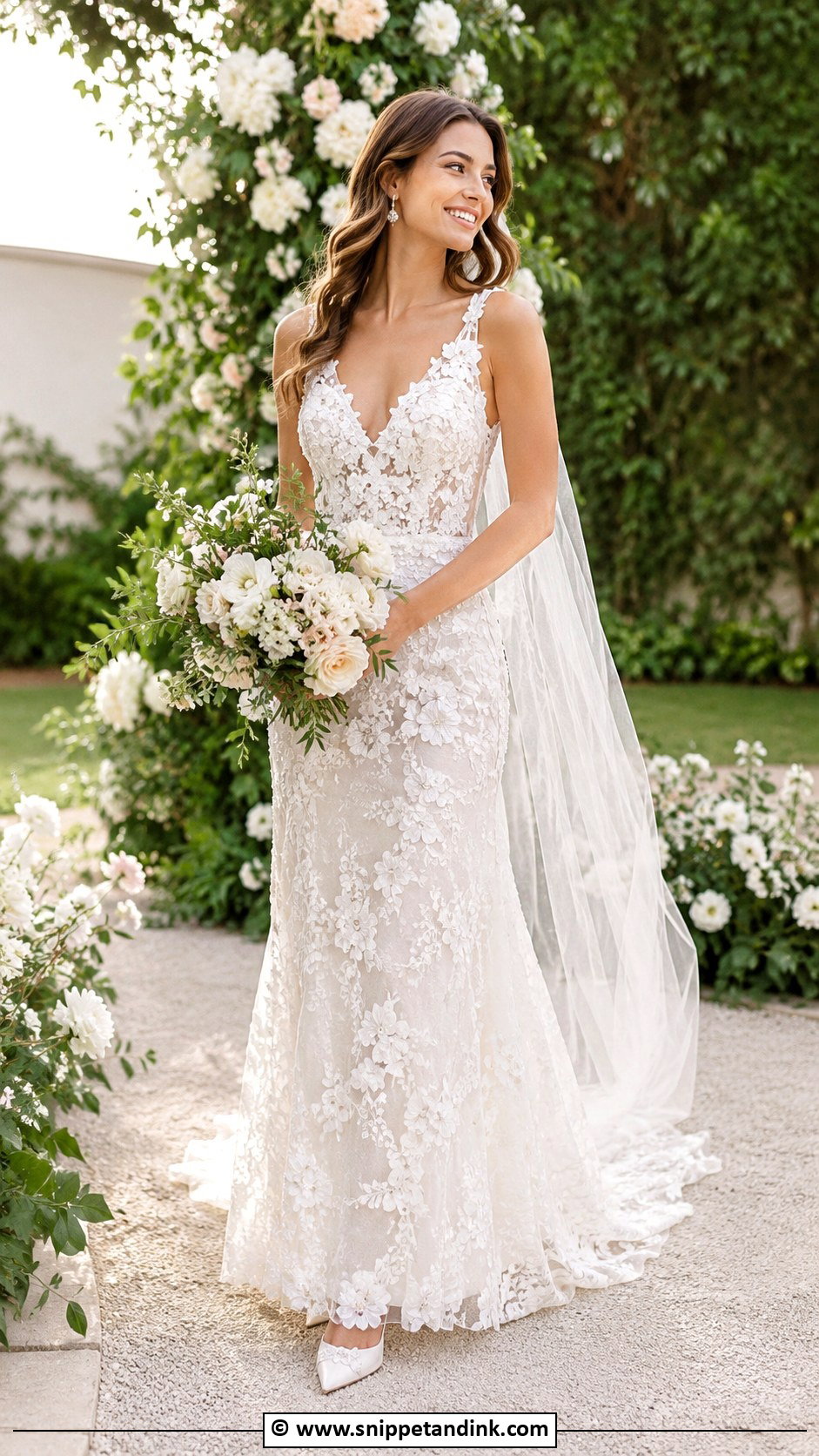 White Floral Applique Wedding Dress - Snippet and Ink - 35 White Wedding Dresses