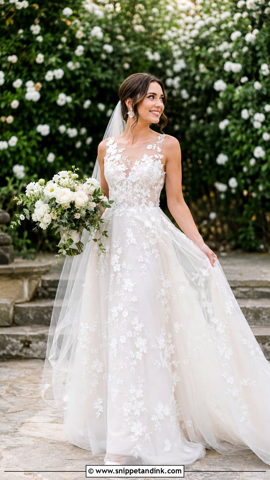 White Floral Applique Wedding Gown - Snippet and Ink - 25 White Wedding Gowns