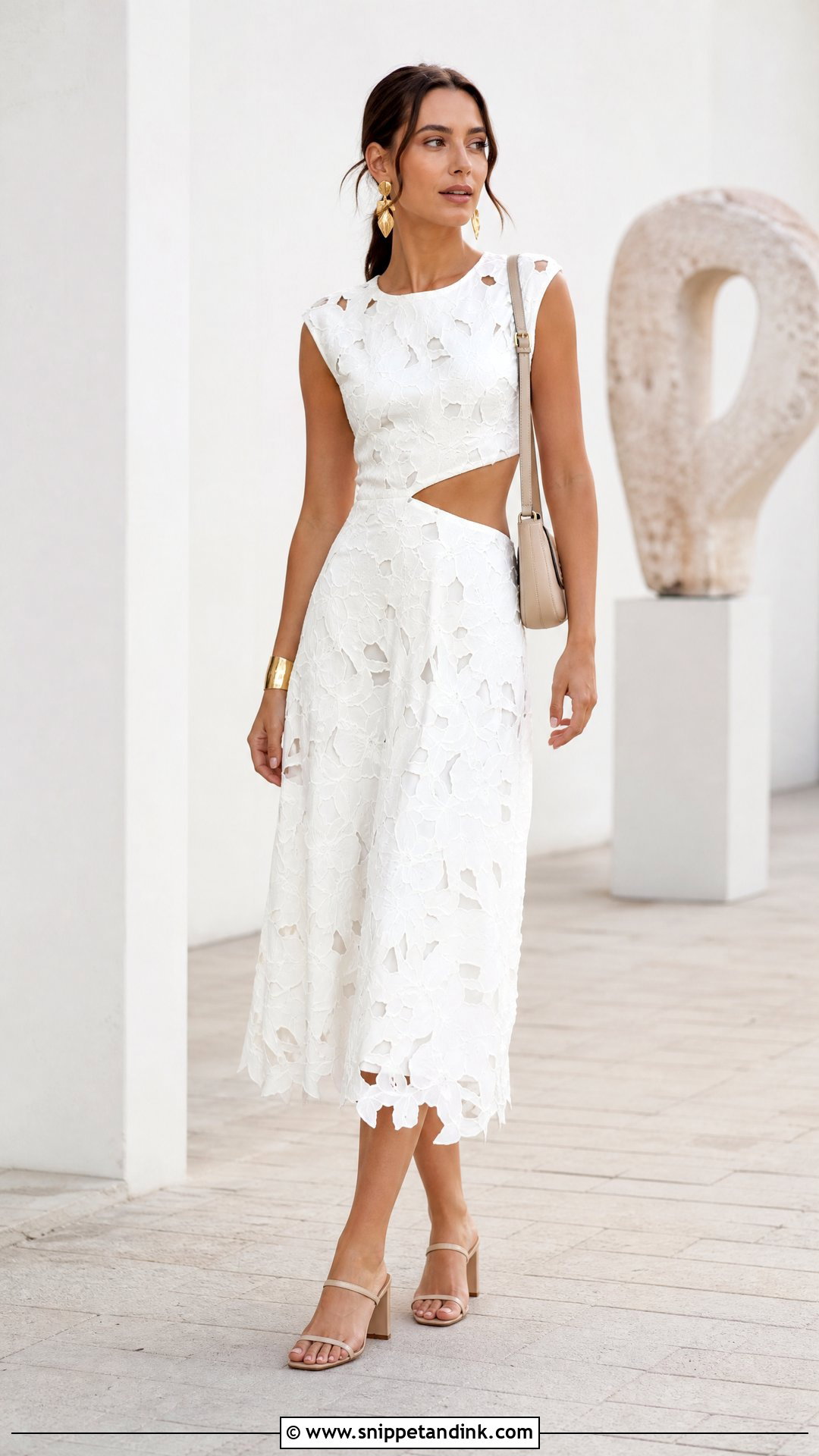 White Floral Cutout Dress With Minimal Sandals - Snippet and Ink - 20 White Dress Flowers