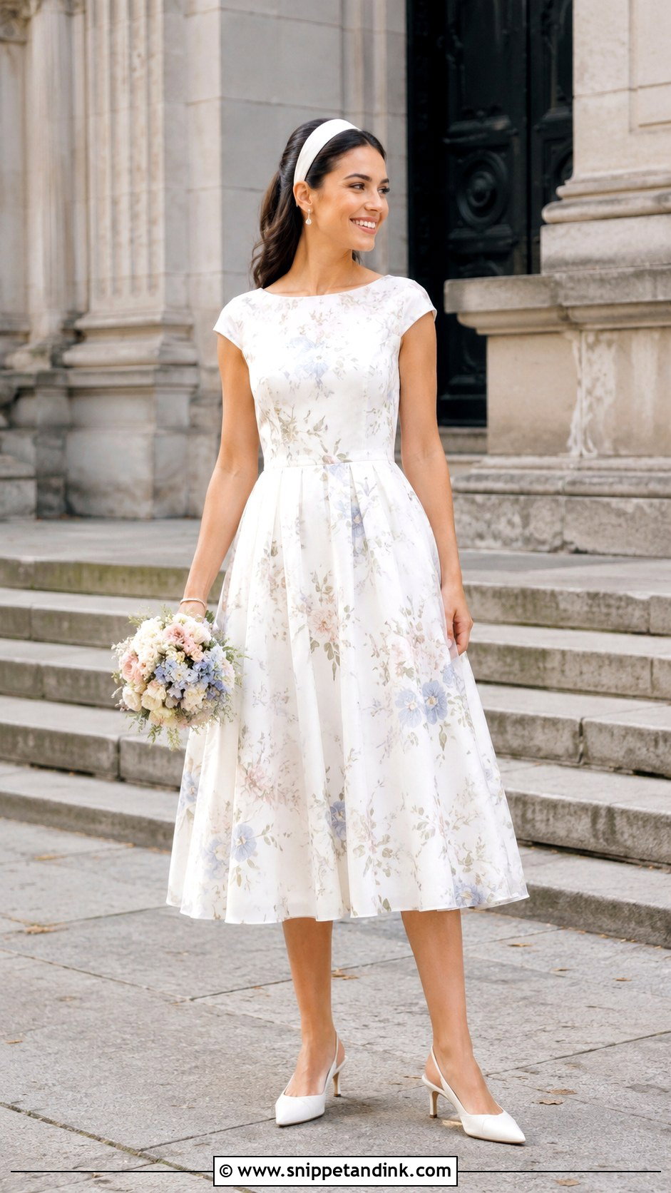 White Floral Dress Civil Wedding Outfit - Snippet and Ink - 20 Casual Civil Wedding Outfit the Bride Ideas