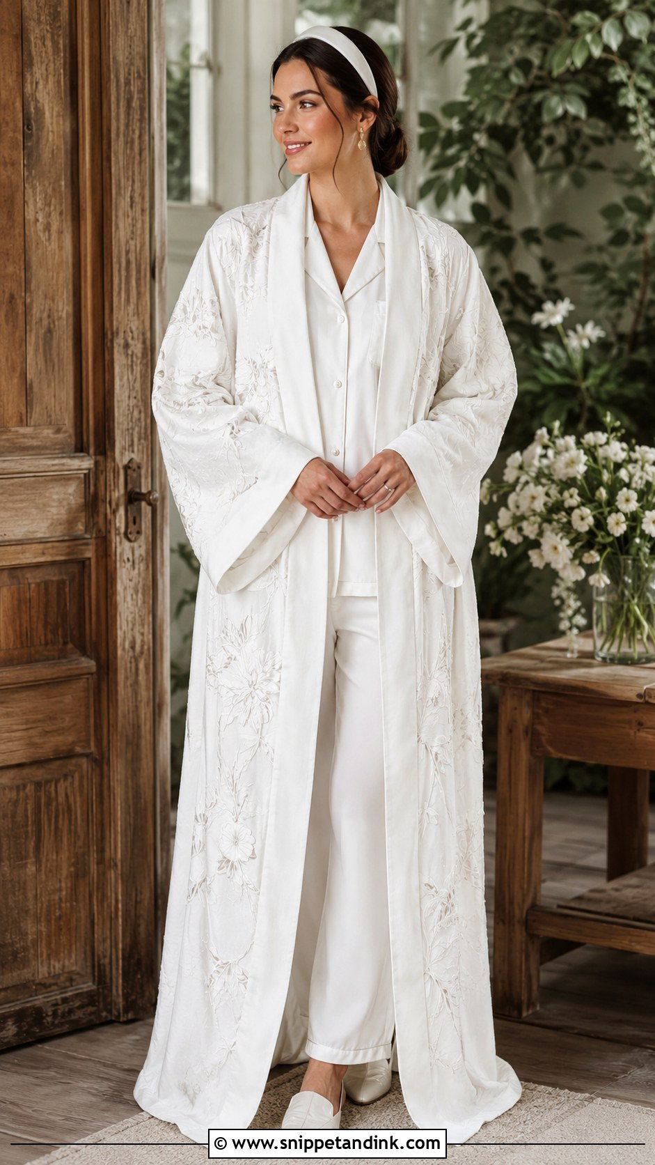 White Floral Embroidered Bridal Kimono Outfit - Snippet and Ink - 20 Bride Kimono Ideas